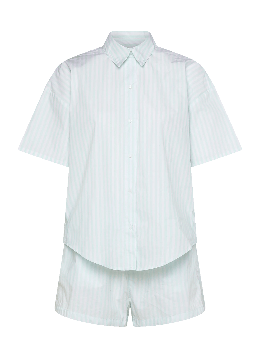 Calvin Klein - S/S SHIRT SHORT SET - pyjamas - penny stripe feel the mint - 0
