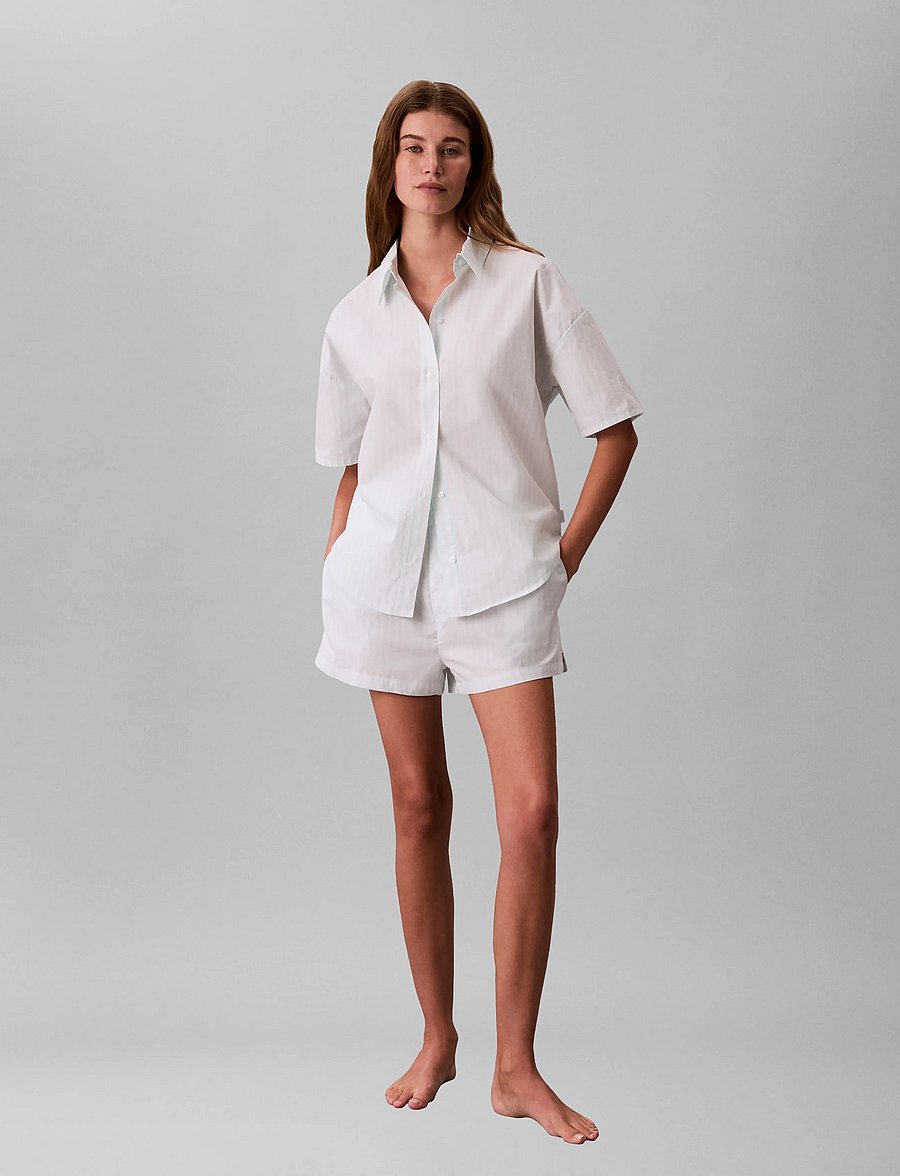 Calvin Klein - S/S SHIRT SHORT SET - pyjamas - penny stripe feel the mint - 0