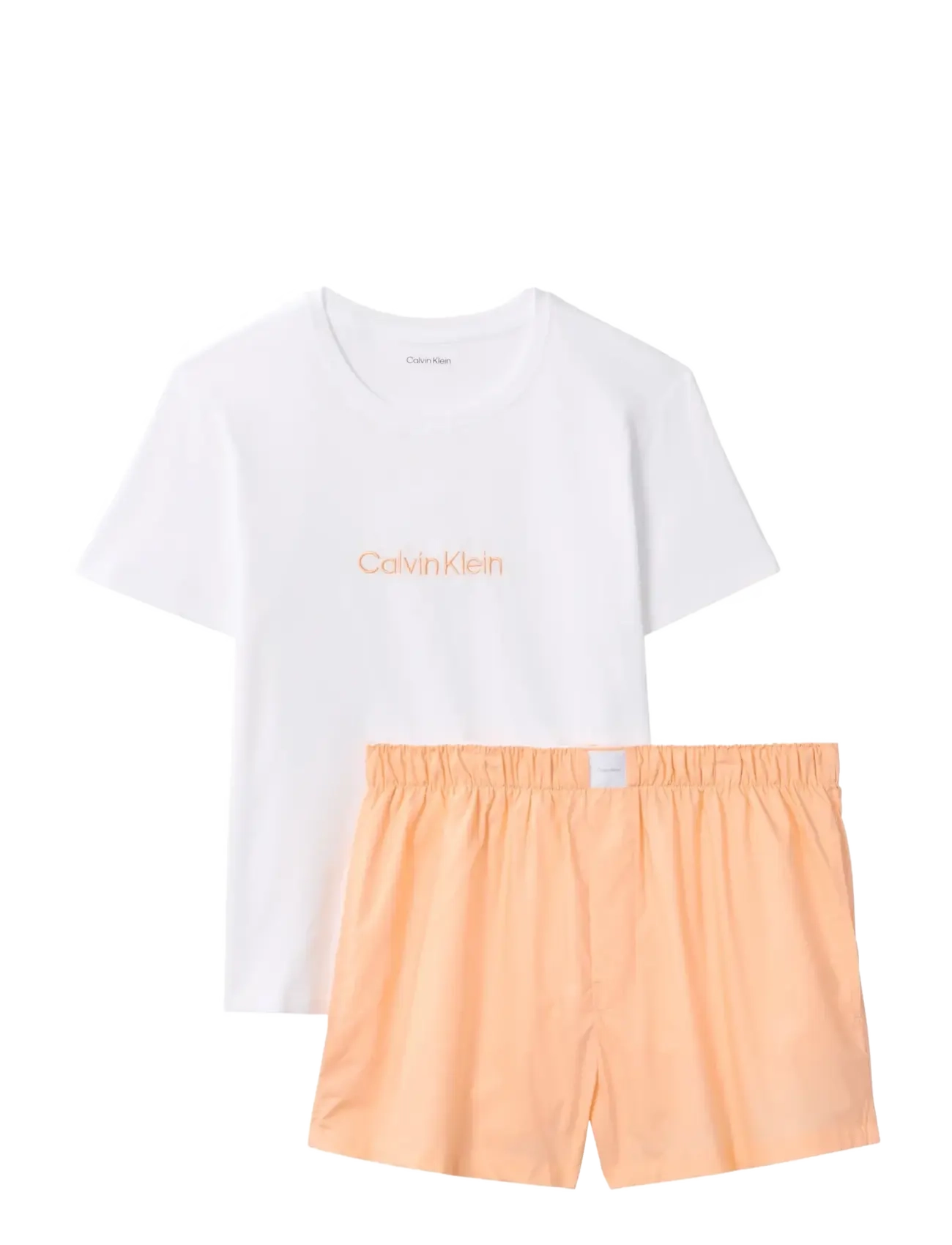 Calvin Klein S/S TEE SHORT SET - Calvin Klein - CLASSIC WHITE TOP W  PEACH BLISS SH / coral
