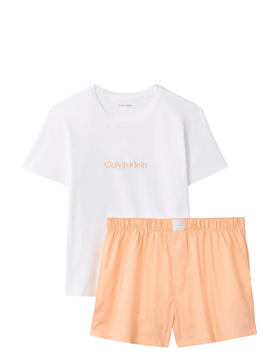 Calvin Klein - S/S TEE SHORT SET - pyjamas - classic white top w peach bliss sh - 1