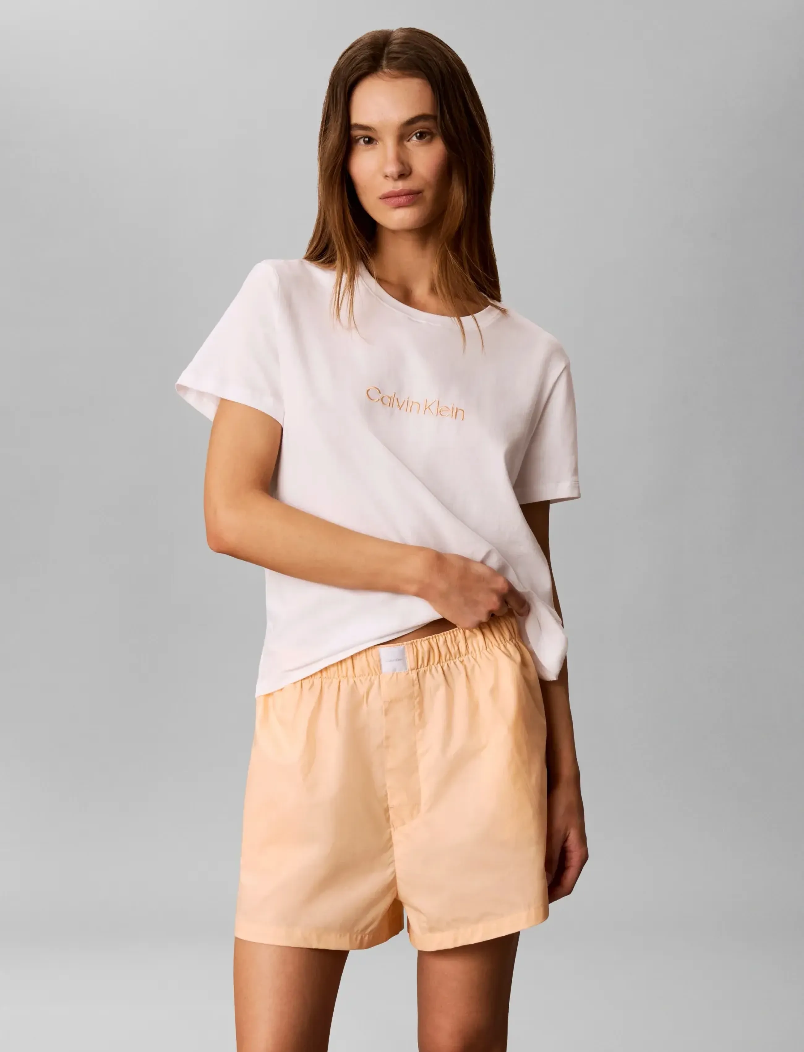 Calvin Klein - S/S TEE SHORT SET - pyjamas - classic white top w  peach bliss sh - 3