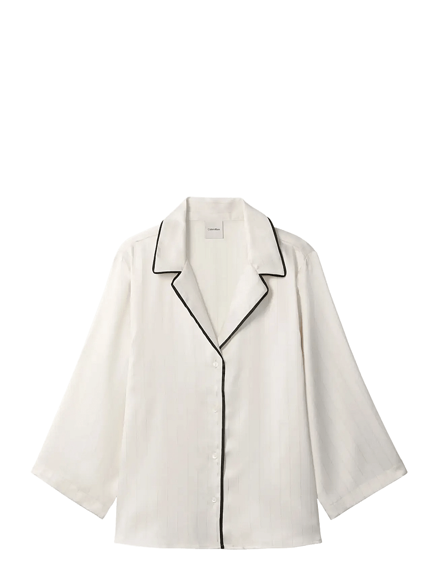 Calvin Klein - SATIN SS SHIRT - oberteile - dotted logo pinstripe ivory - 1