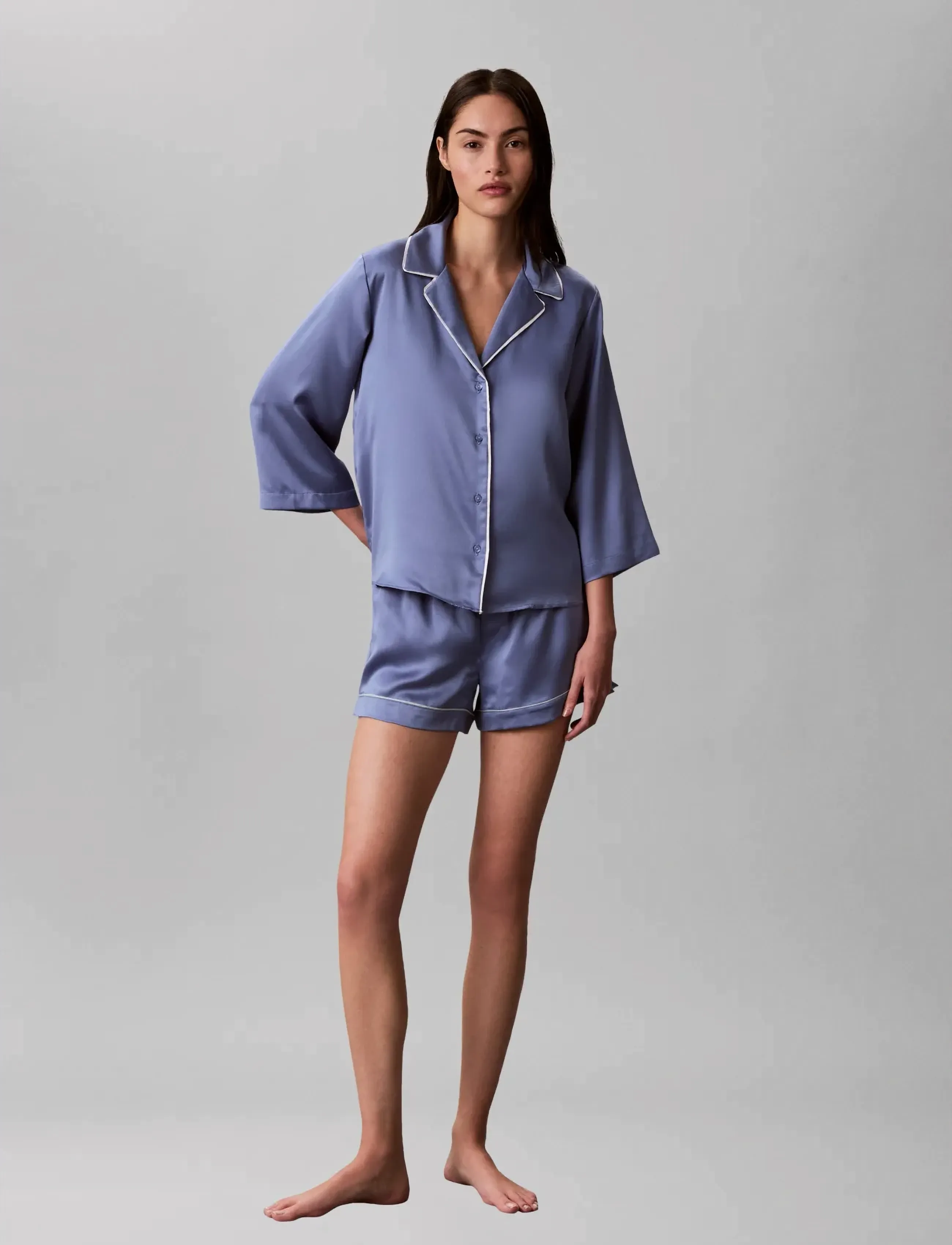 Calvin Klein SATIN SS SHIRT - Pyjamas & loungewear - BLUE TULIP / blue