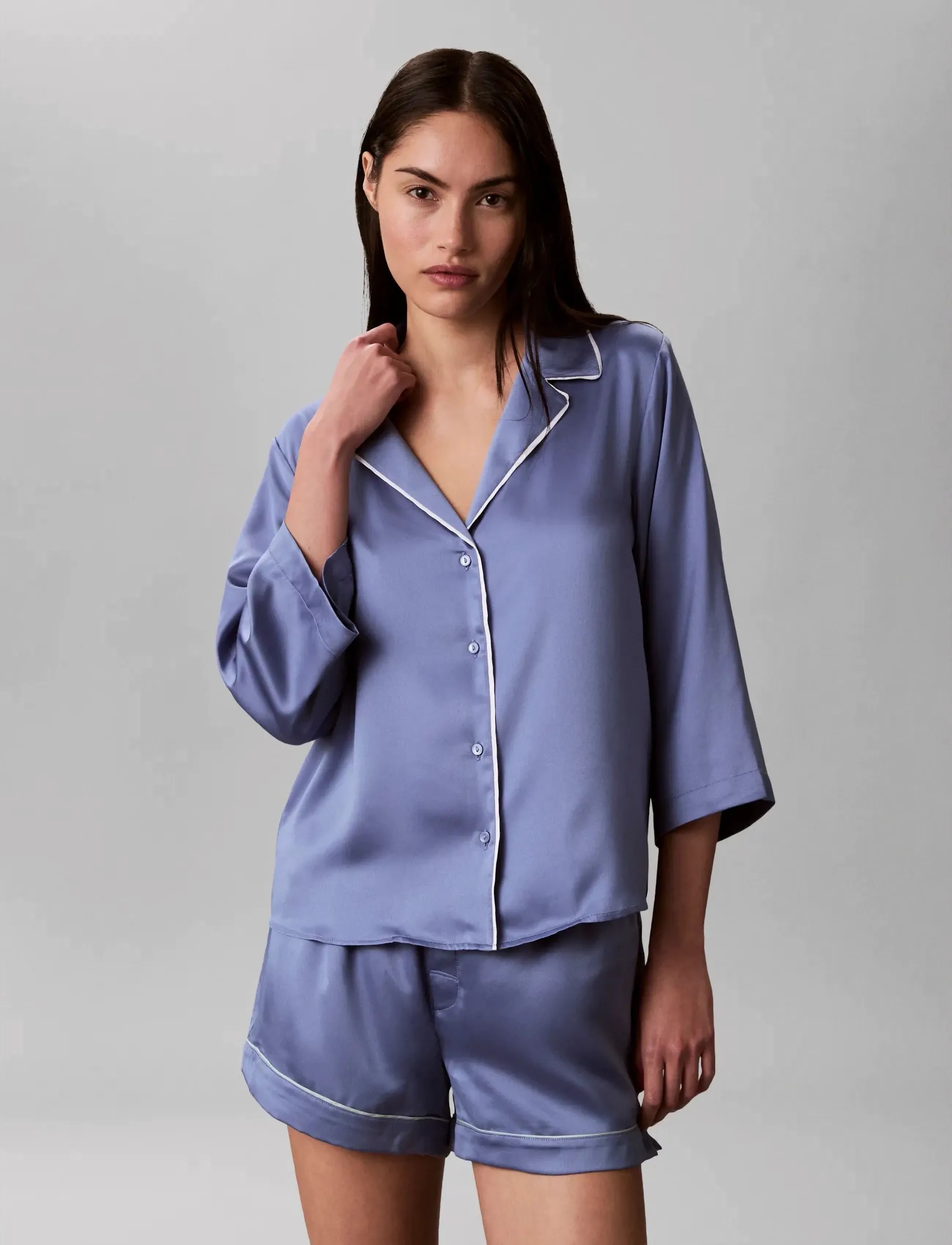 Calvin Klein - SATIN SS SHIRT - oberteile - blue tulip - 3