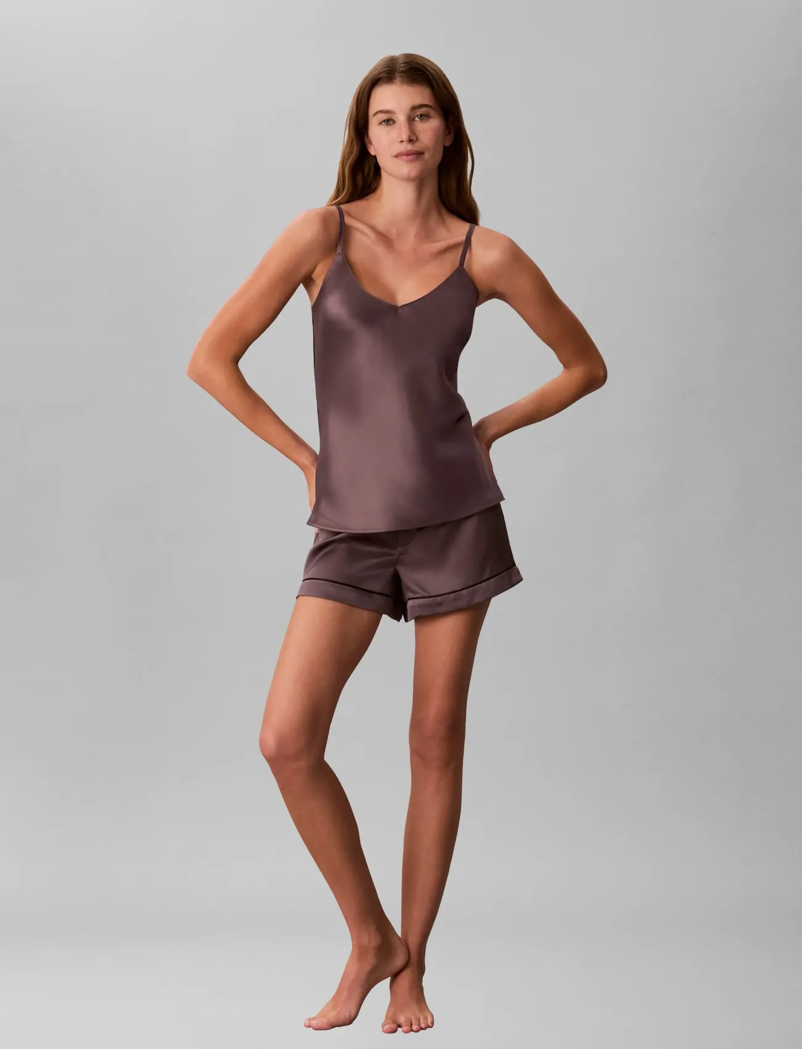 Calvin Klein Satin Cami W Piping, Kvinder, Satin Cami Top, Brun, Str: XS
