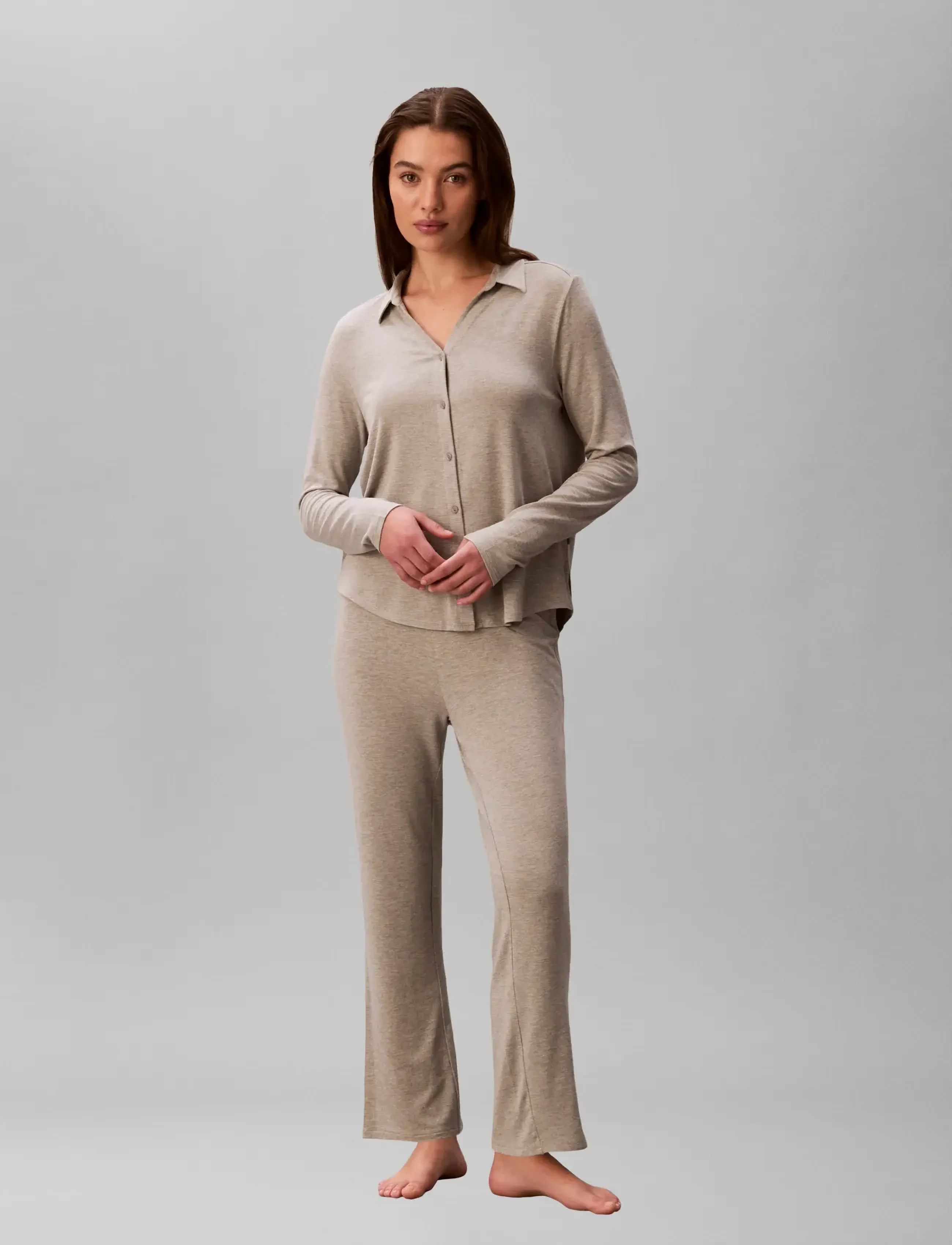 Calvin Klein LS SHIRT SET - Pyjamas & loungewear - GREY HEATHER / grey