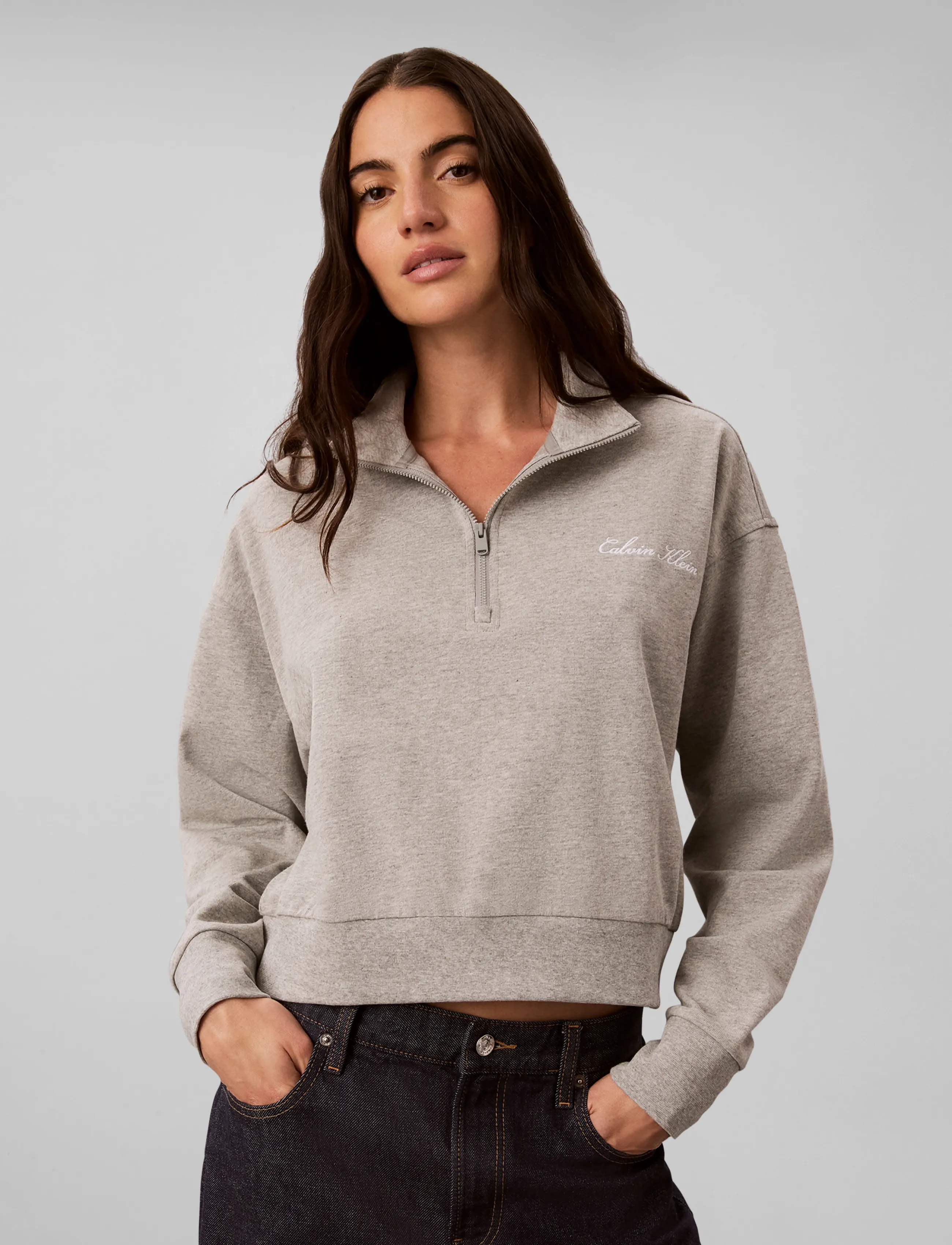 Calvin Klein - HEAVY JERSEY 1/4 ZIP TOP- GRAPHI - sweatshirts - b10 grey heather - 3
