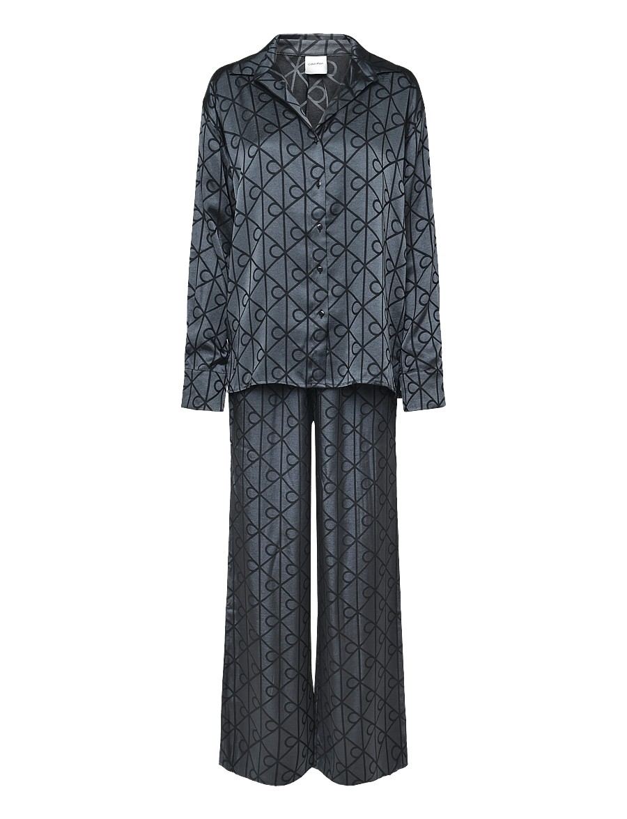 Calvin Klein - SATIN AOP SET - pyjamas - 19519 giga satin shine emblem+black - 1