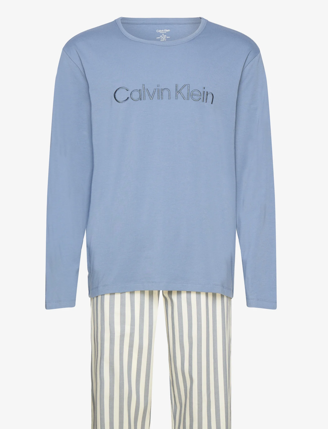 Calvin Klein - L/S PANT SET - pysjamassett - flt stn tp, chbry strpe_flt stn btm - 0