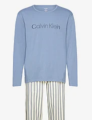 Calvin Klein - L/S PANT SET - pidžamu komplekts - flt stn tp, chbry strpe_flt stn btm - 0