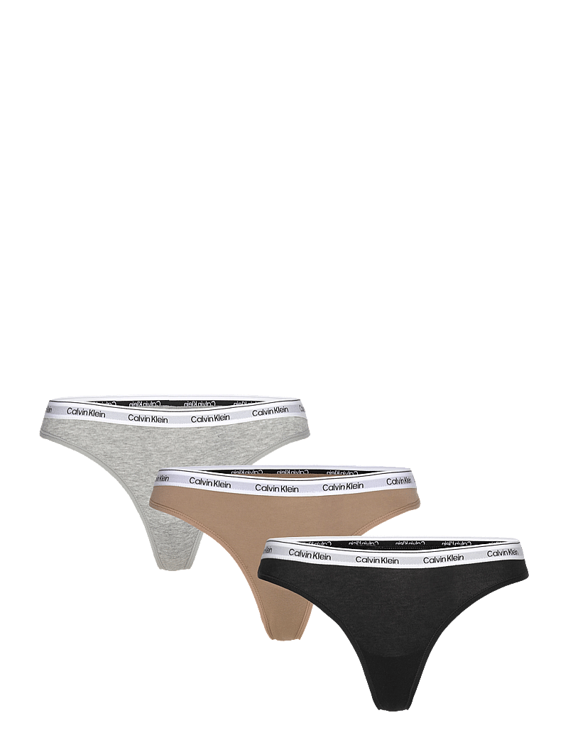 Calvin Klein - THONG 3PK - thongs - black grey heather cafÉ fun - 1