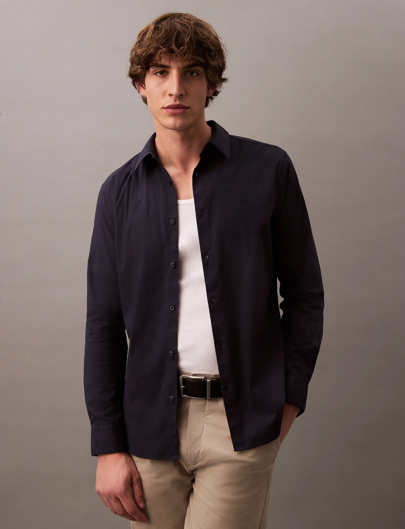 Calvin Klein Ls Solid Stretch Slim Shirt - Blue - XL 2