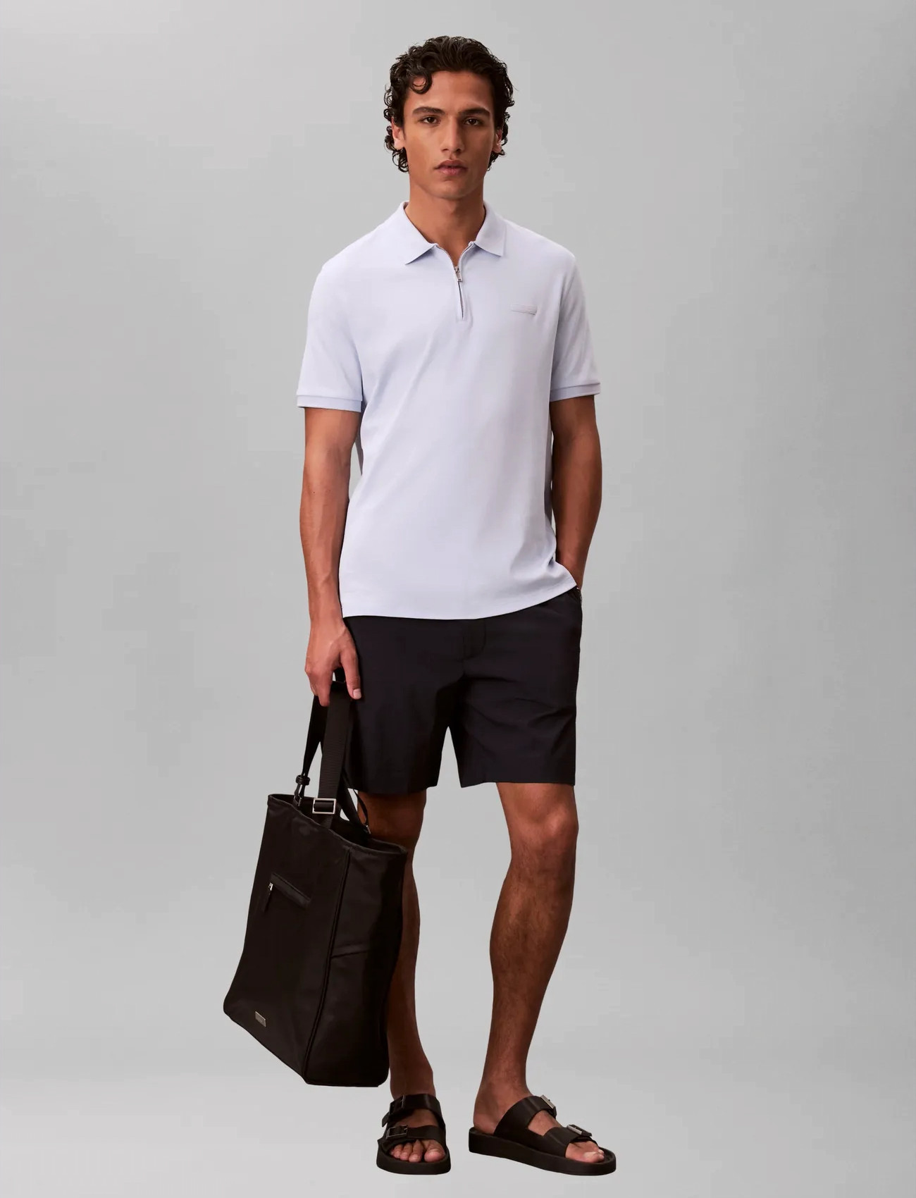Calvin Klein Ss Slim Supima Zip Polo - Blue - S 2
