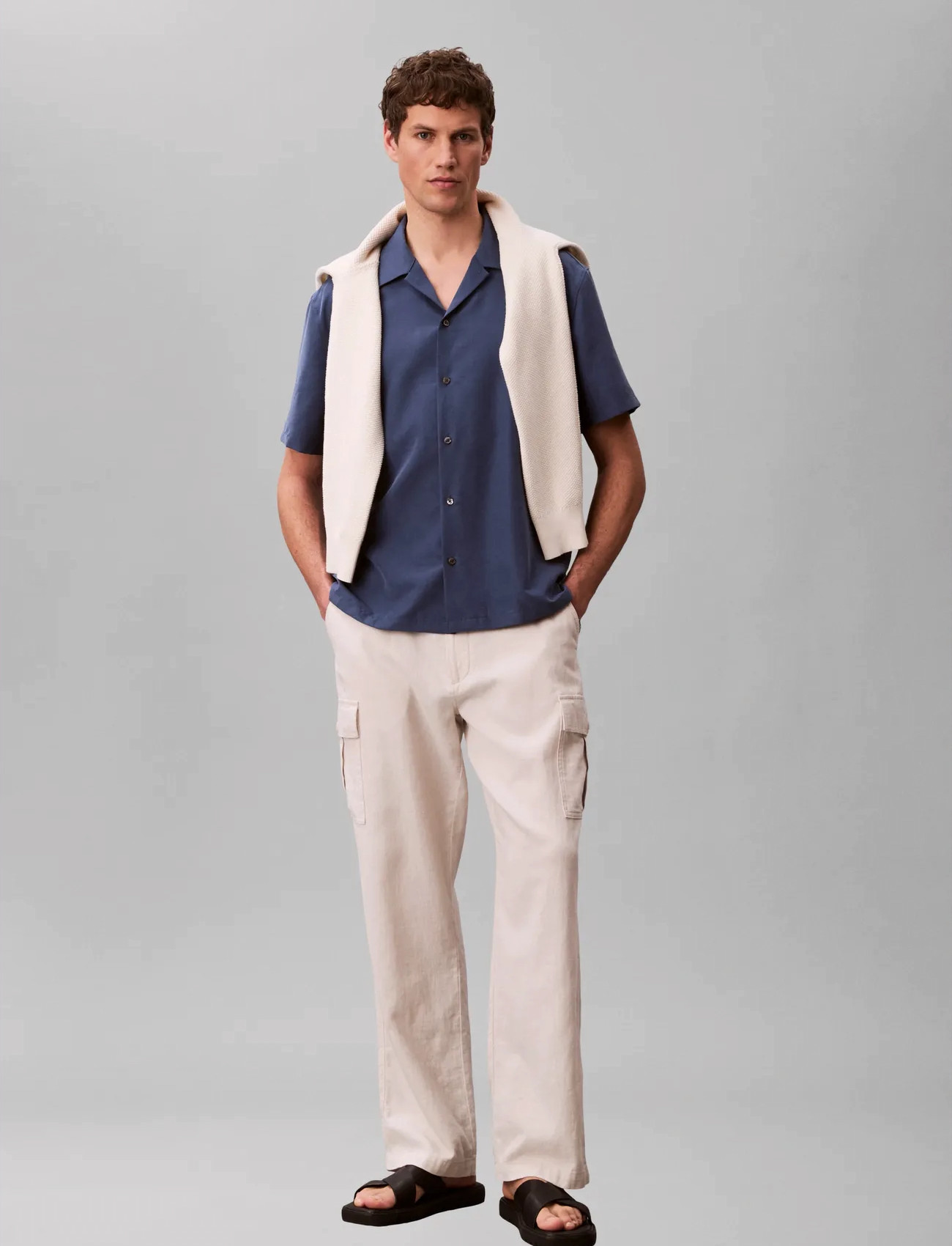 Calvin Klein Ss Camp Collar Drapey Lyocell Ea - Brown - XS 1