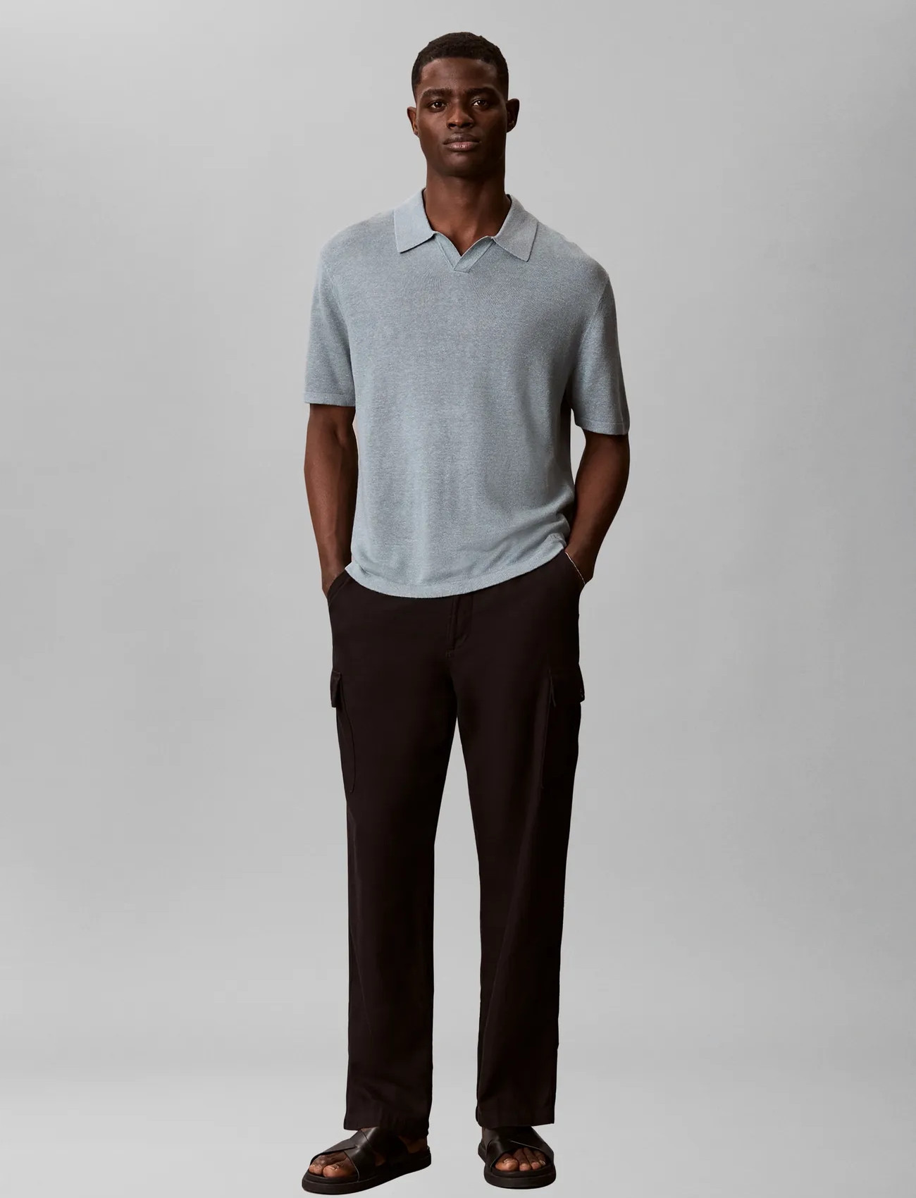 Calvin Klein Ss Linen Blnd Johnny Swtr 12Gg - - S 1