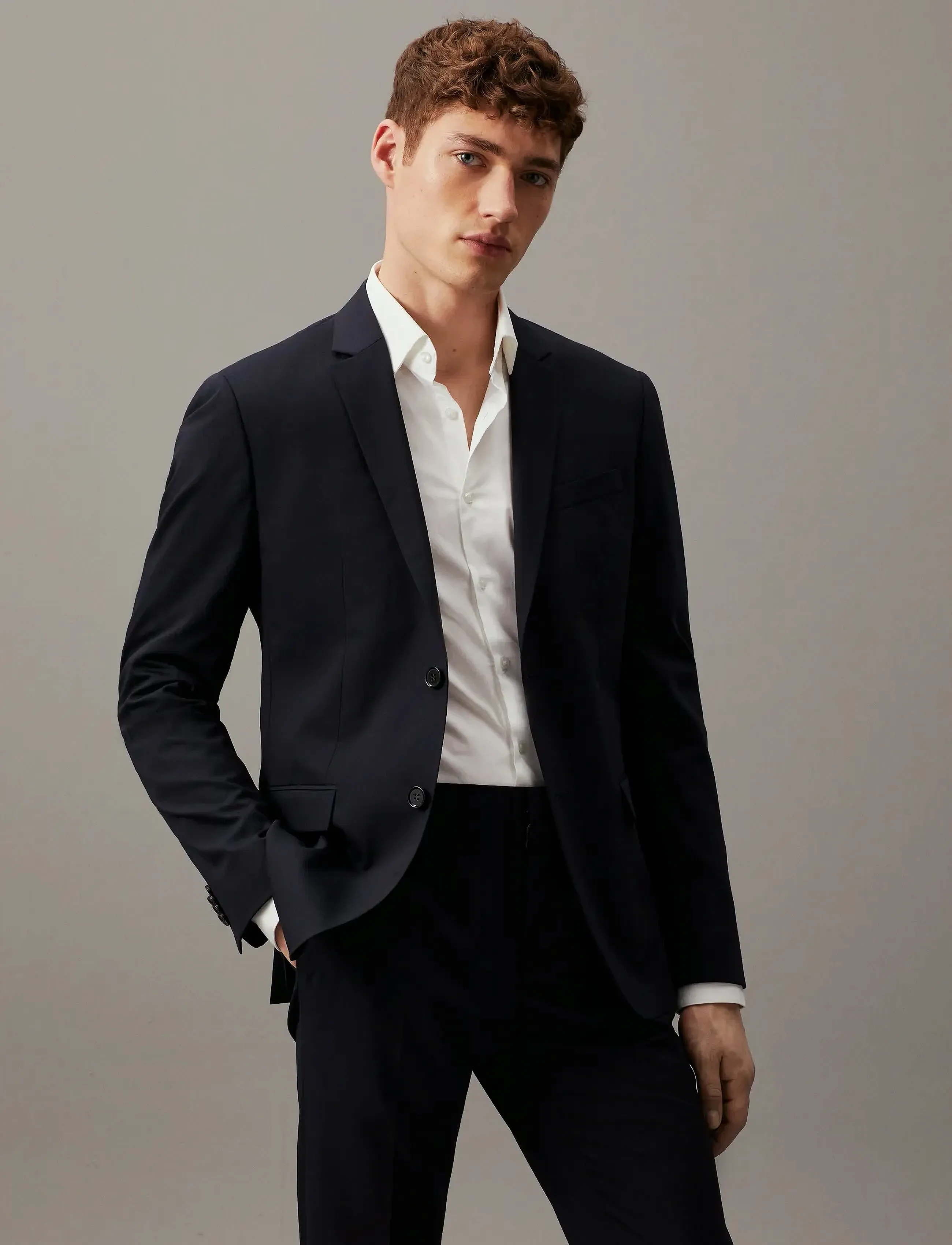 Calvin Klein Stretch Wool Slim Suit Blazer, Mænd, Slim Fit Habitjakke, Navy, Str: 48