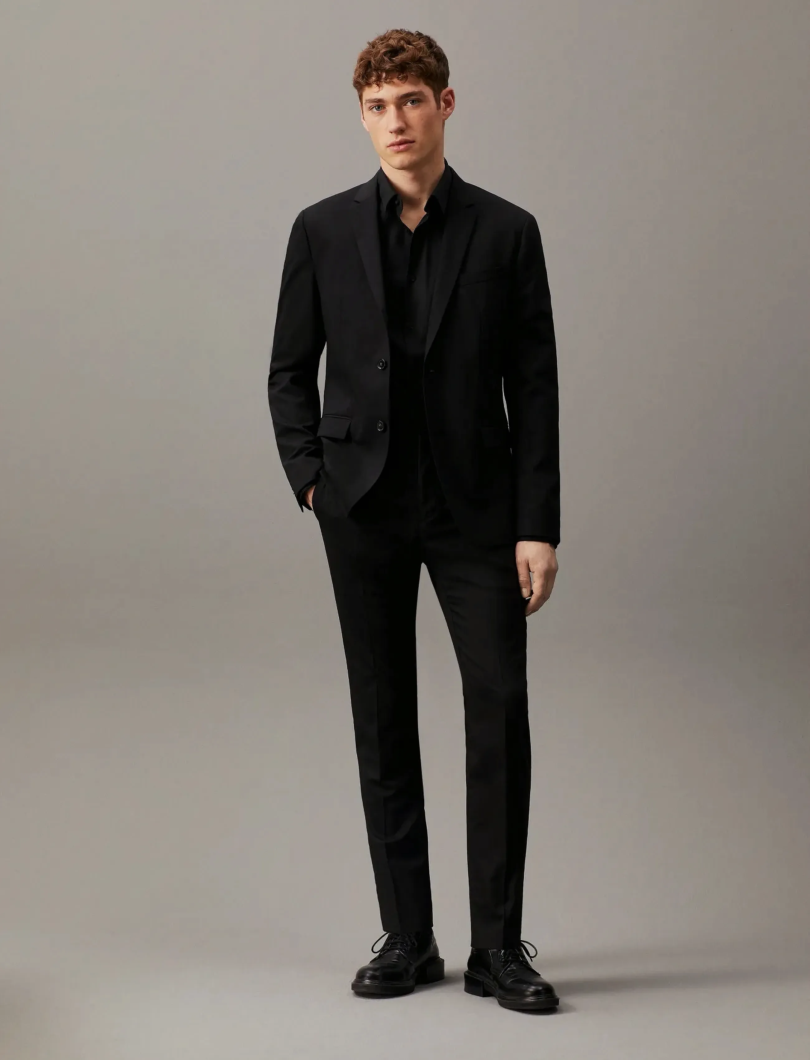 Calvin Klein Stretch Wool Slim Suit Blazer, Mænd, Slim Fit Habitjakke, Sort, Str: 46