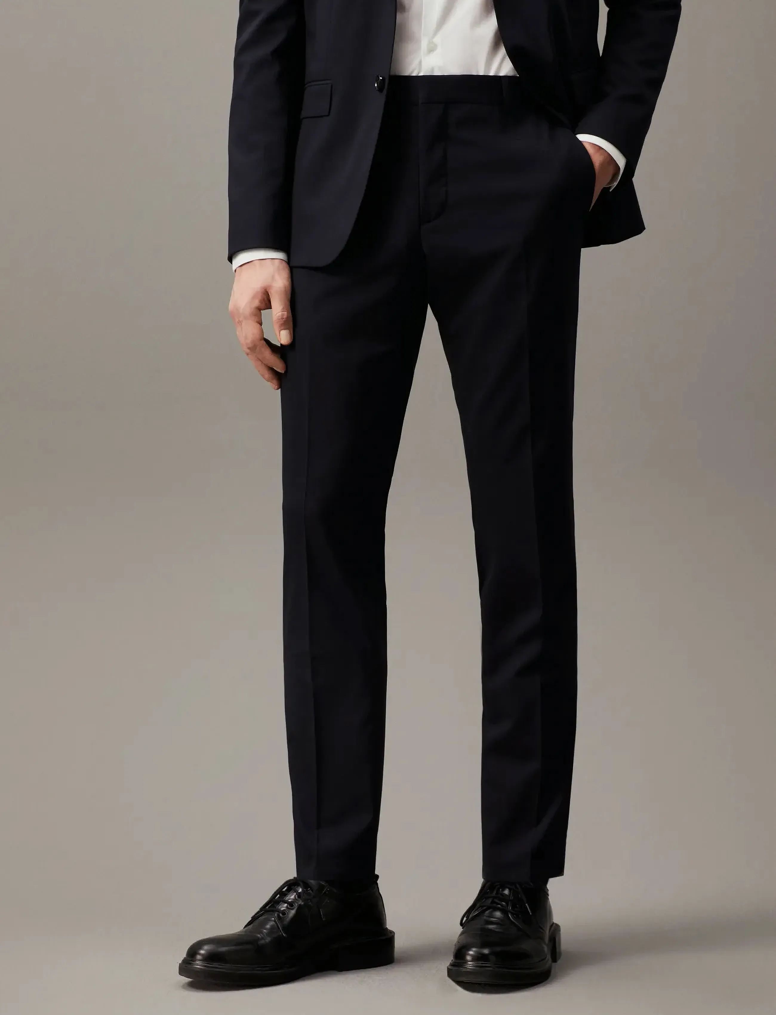 Calvin Klein Stretch Wool Slim Suit Pant, Mænd, Slim Fit Habitbukser, Navy, Str: 44