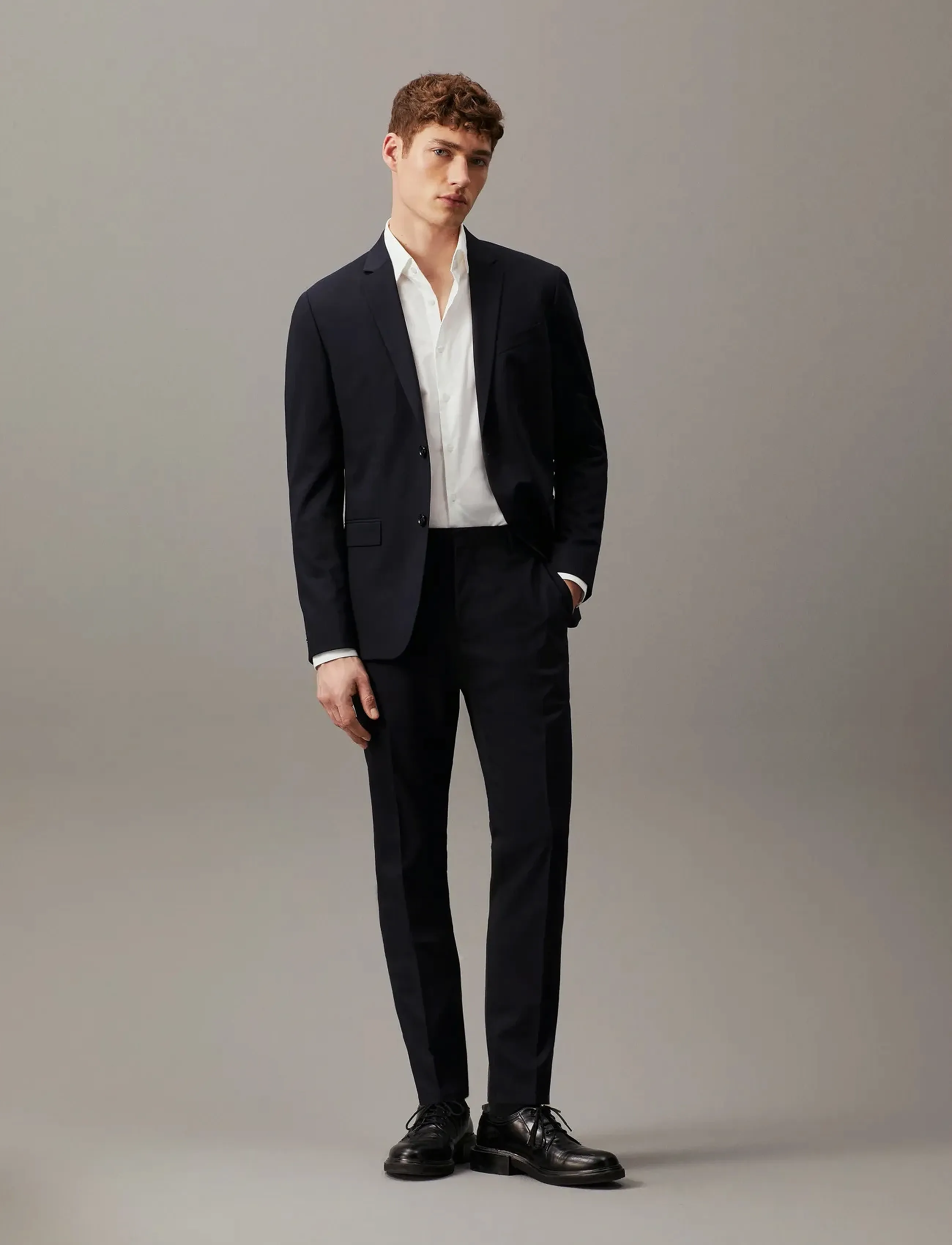 Calvin Klein - STRETCH WOOL SLIM SUIT PANT - pidulikud püksid - midnight navy - 4