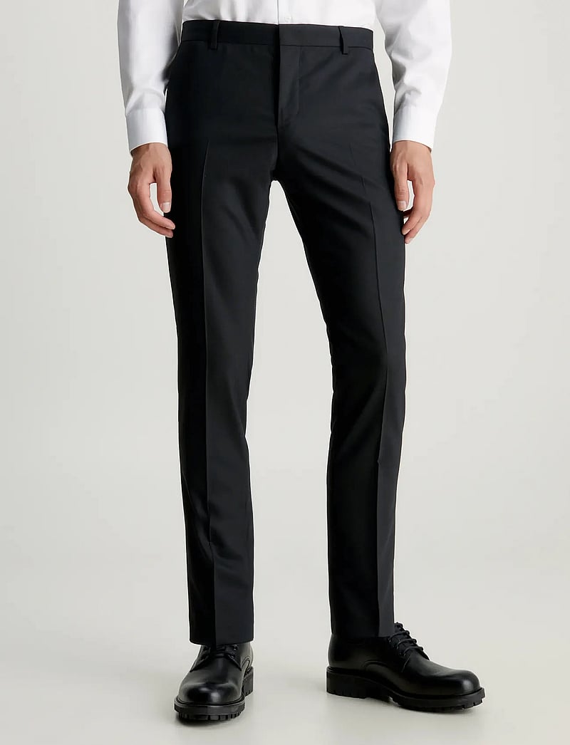 Calvin Klein - STRETCH WOOL SLIM SU - puvunhousut - perfect black - 0