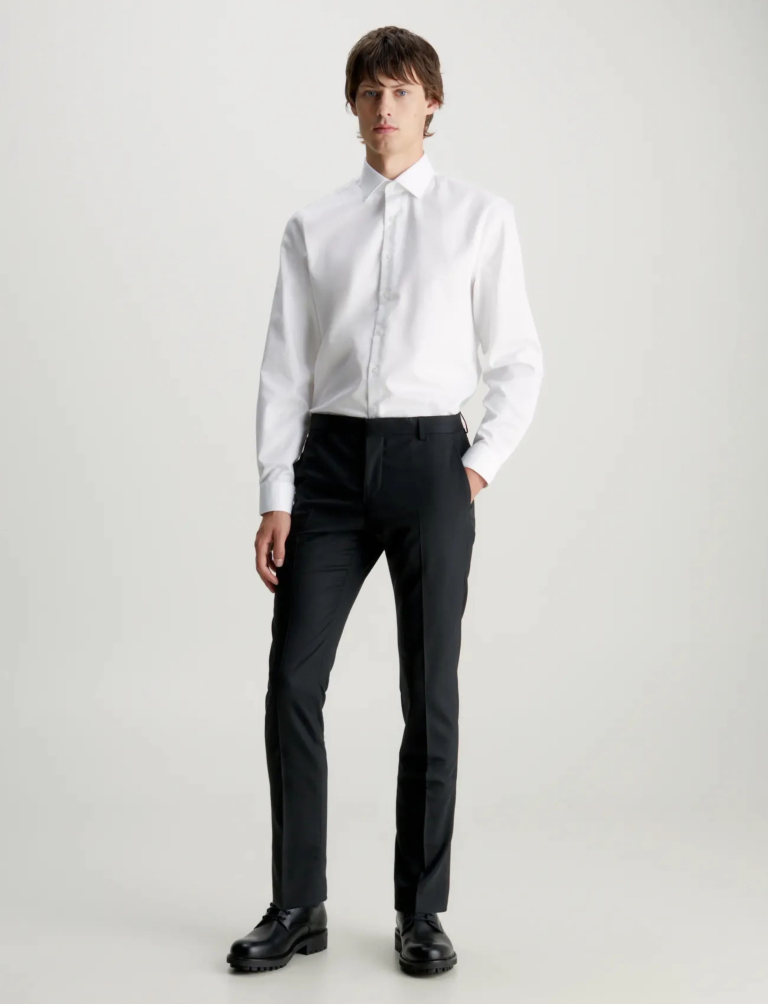 Calvin Klein - STRETCH WOOL SLIM SUIT PANT - dressbukser - perfect black - 3