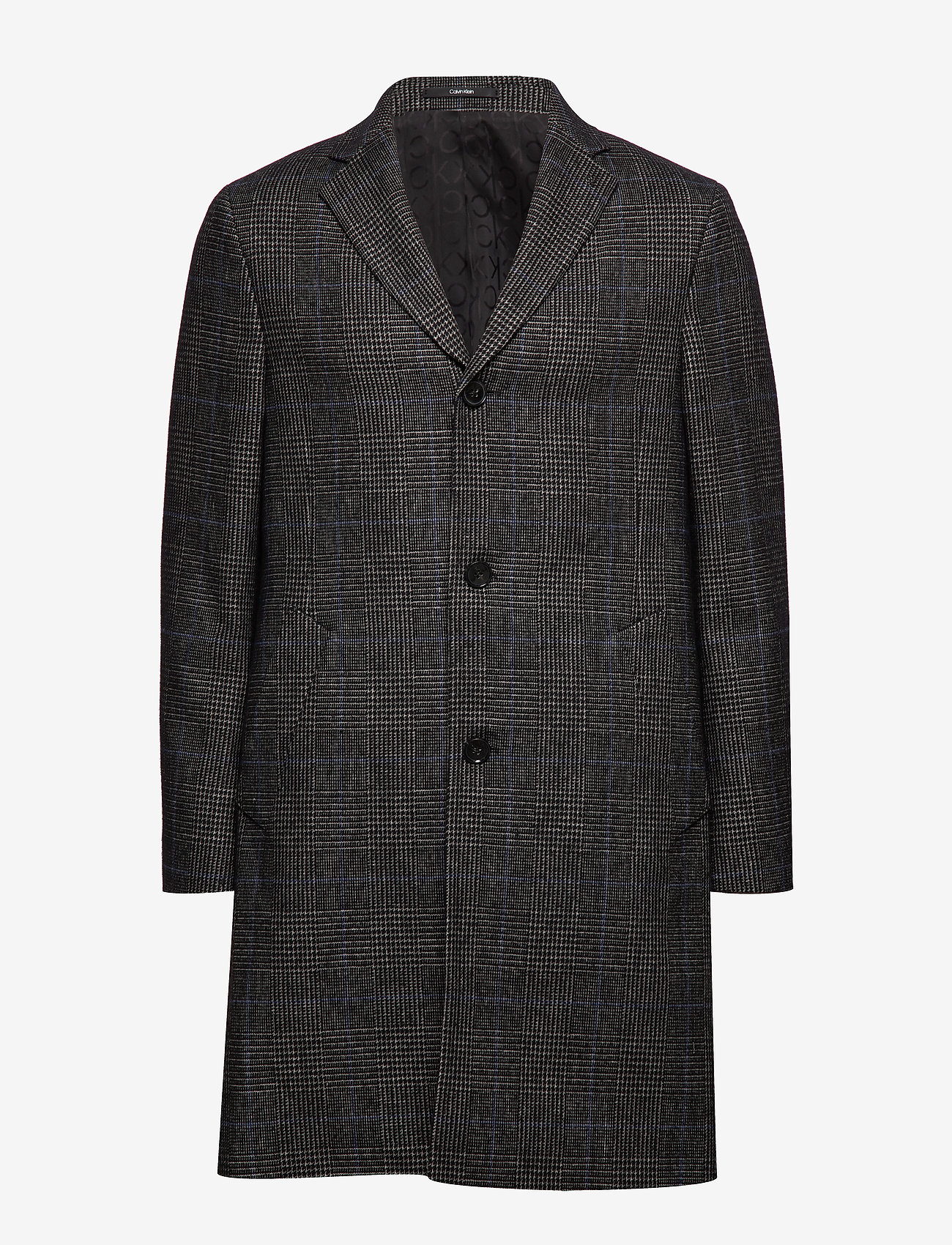 WOOL BLEND GLENCHECK COAT - CALVIN BLACK