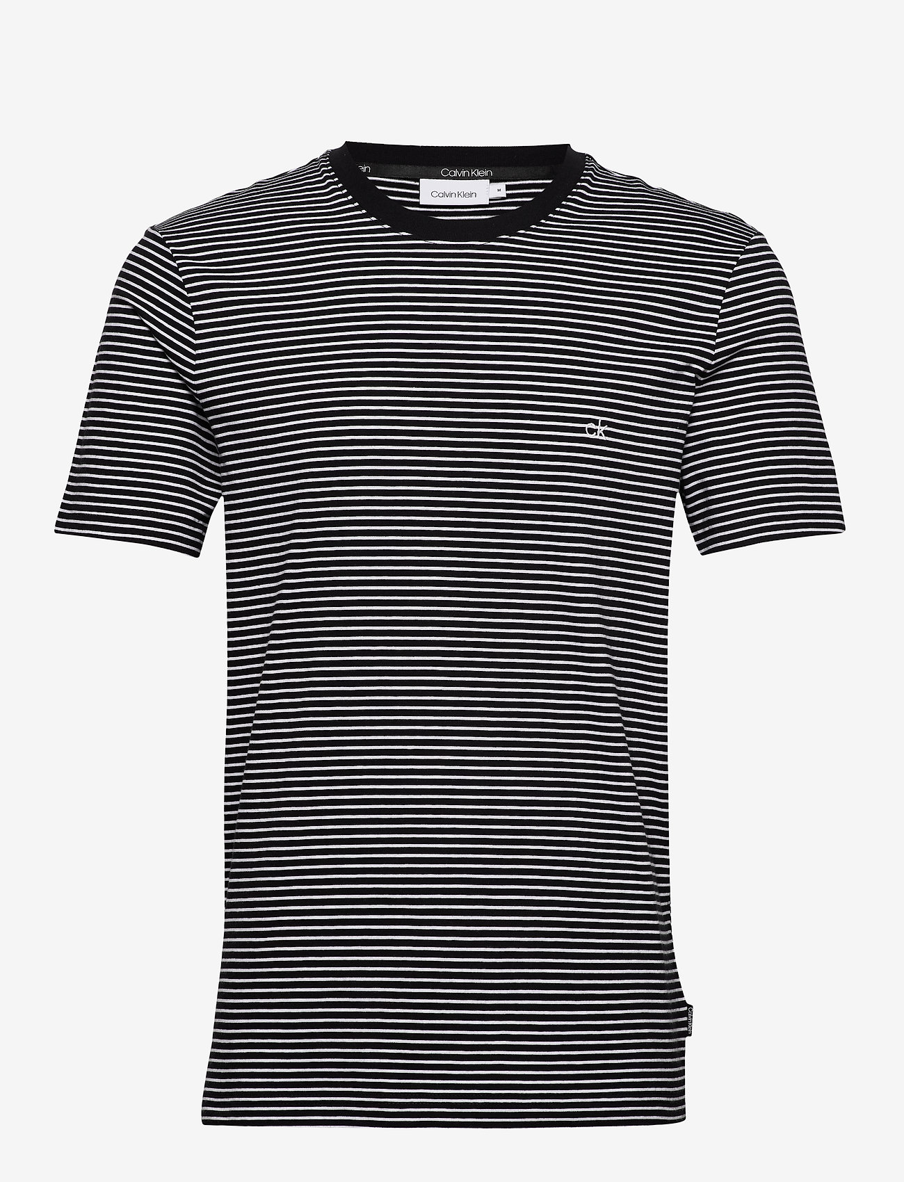 Calvin Klein - SMALL STRIPES CHEST LOGO T-SHIRT - stripe - black / white - 0