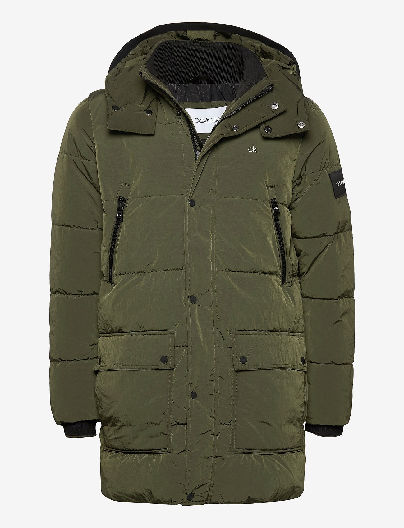 CRINKLE NYLON LONG LENGTH JACKET - DARK OLIVE