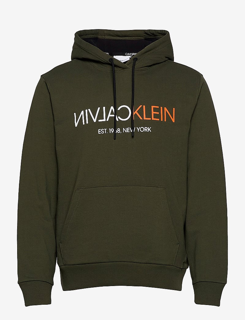 Calvin Klein - TEXT REVERSE FRONT LOGO HOODIE - dark olive - 0