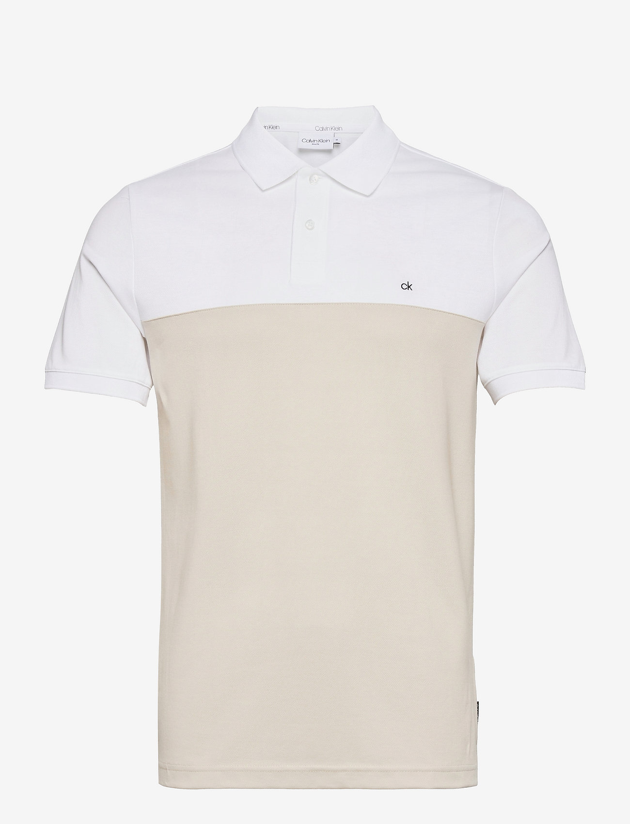 Calvin Klein - PIQUE COLOR BLOCK SLIM POLO - color block bleached stone/white - 0