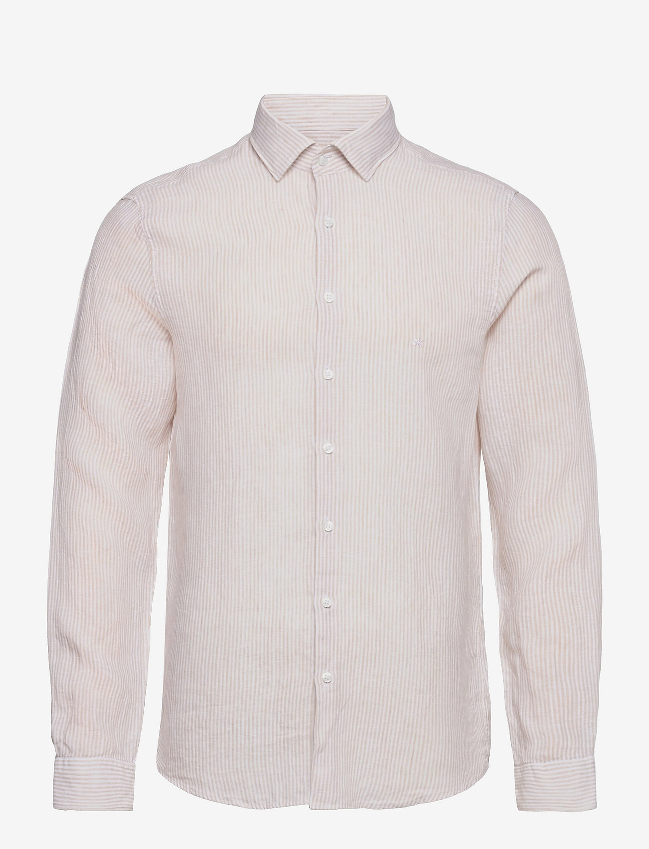 Calvin Klein - LINEN STRIPE SLIM SHIRT - bleached stone - 0
