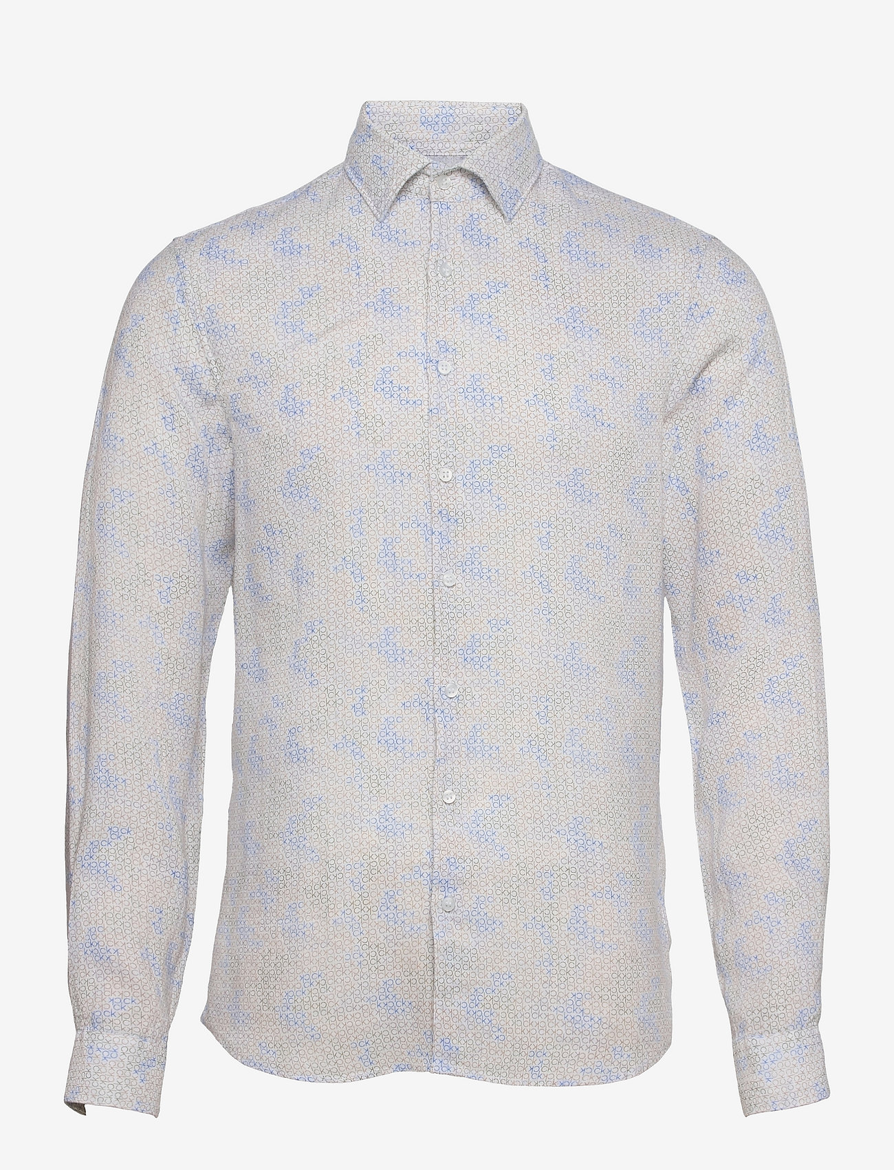 Calvin Klein - LINEN CK LOGO PRINT SLIM SHIRT - bleached stone - 0