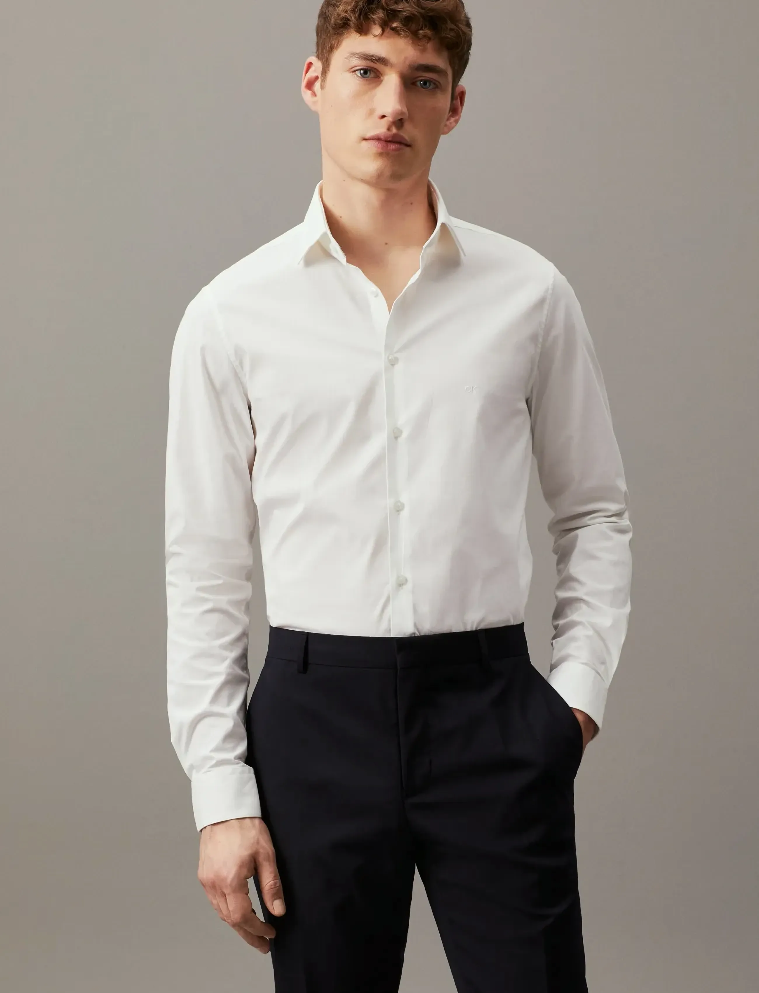 Calvin Klein POPLIN STRETCH SLIM SHIRT - Särgid - WHITE / white