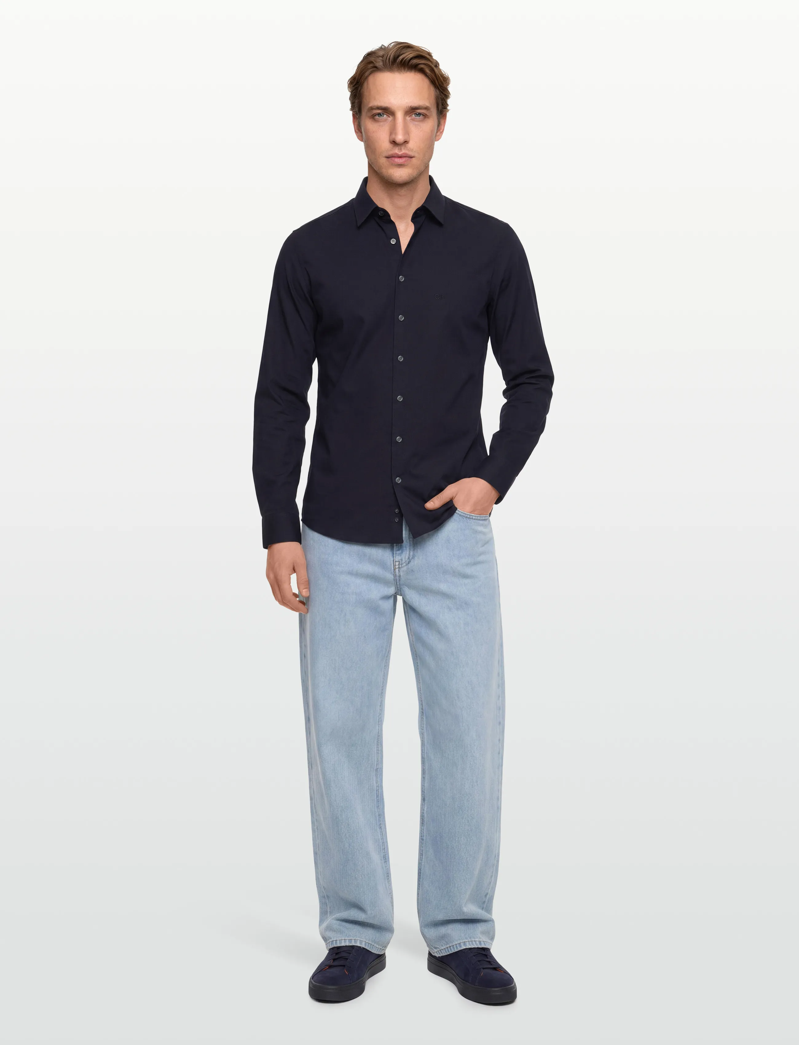Calvin Klein Twill Easy Care Slim Shirt, 44, Navy, Skjorter > Business, Herre