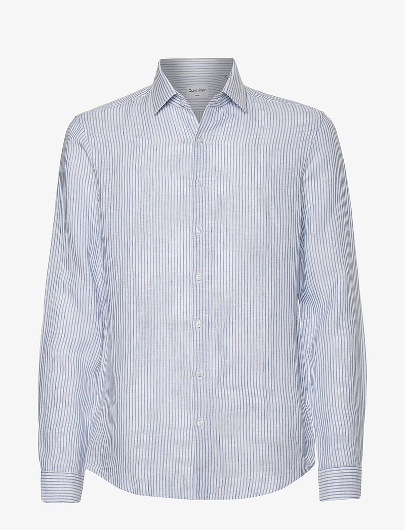 Calvin Klein - LINEN STRIPE SLIM SHIRT - koszule lniane - blue - 1