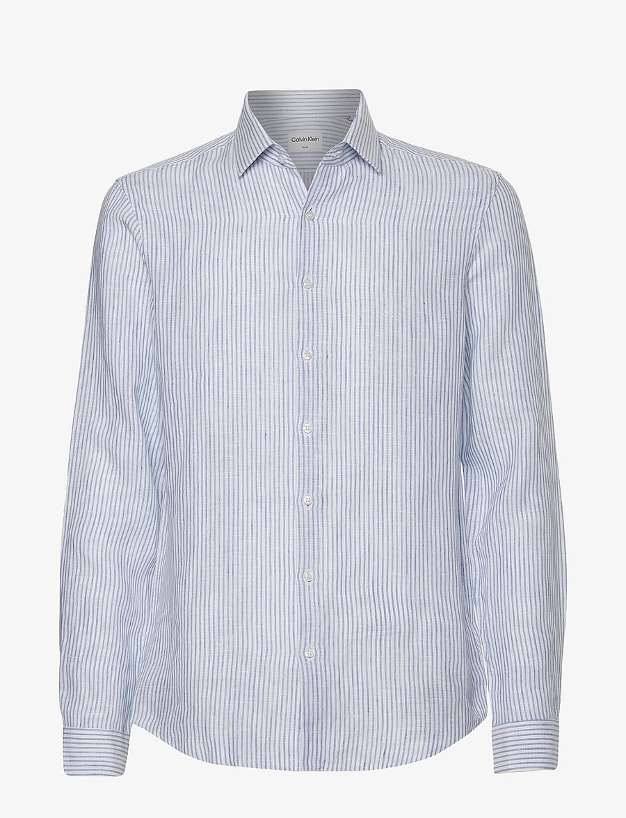 Calvin Klein - LINEN STRIPE SLIM SHIRT - blue - 1