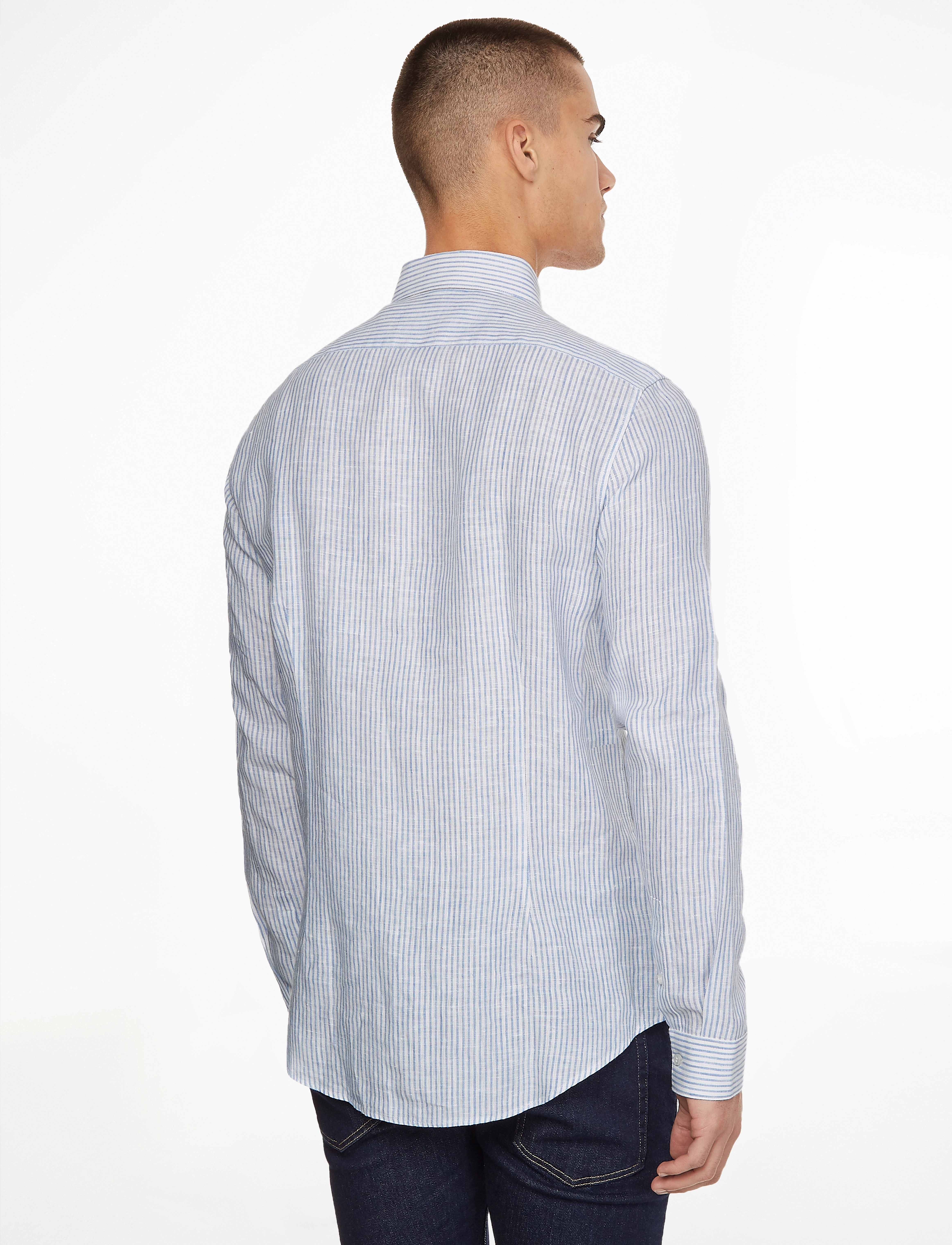 Calvin Klein - LINEN STRIPE SLIM SHIRT - blue - 3