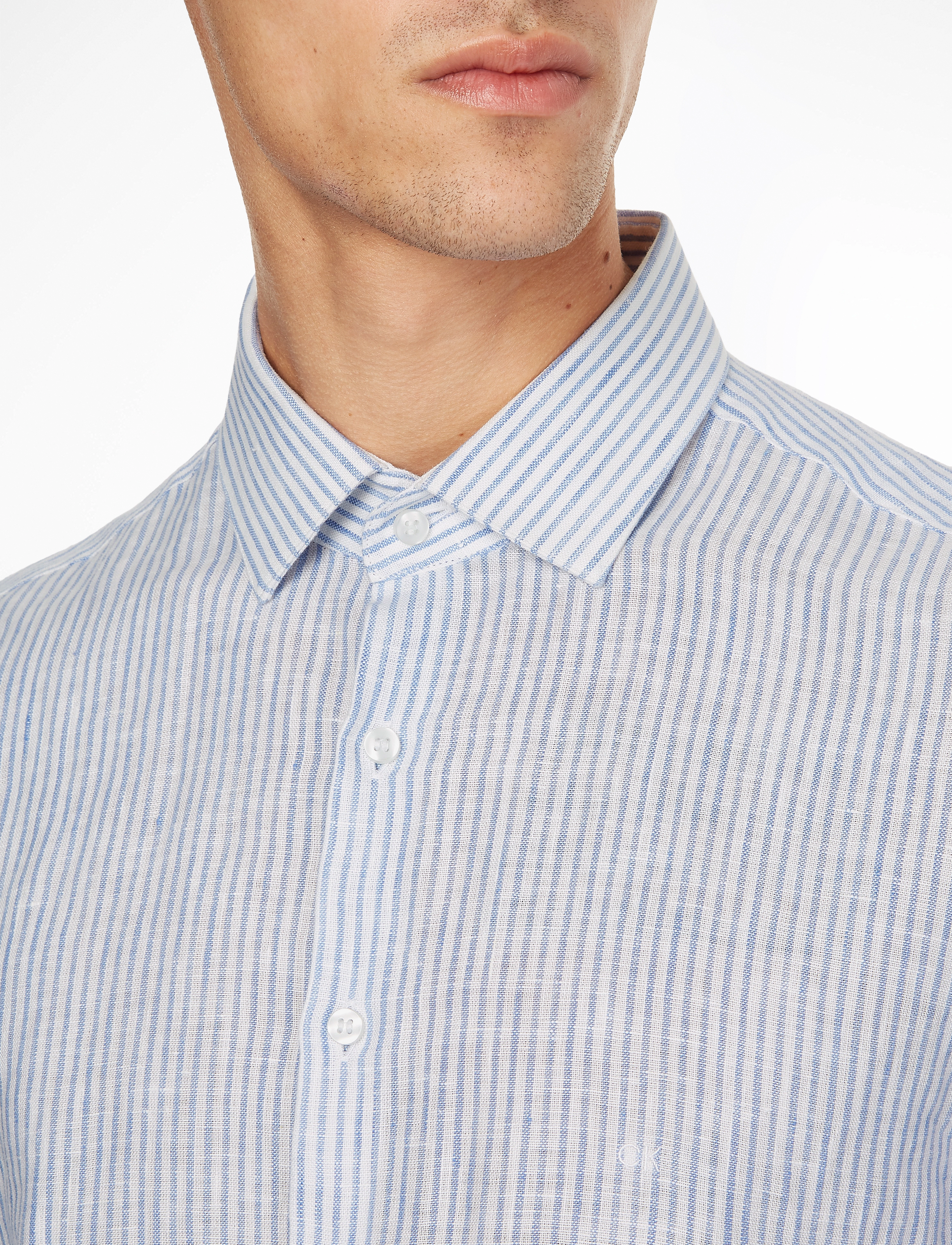 Calvin Klein - LINEN STRIPE SLIM SHIRT - blue - 4