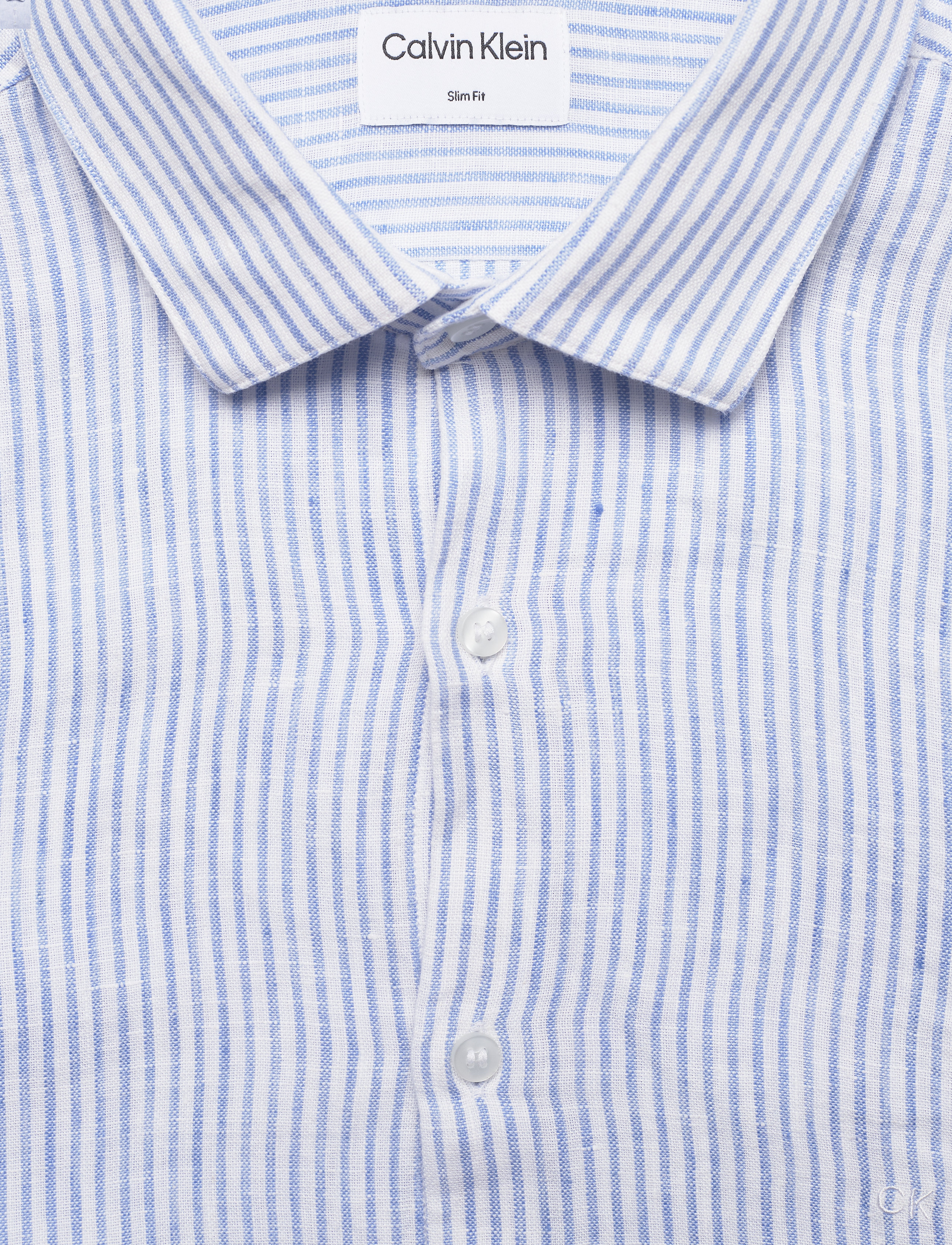 Calvin Klein - LINEN STRIPE SLIM SHIRT - blue - 5
