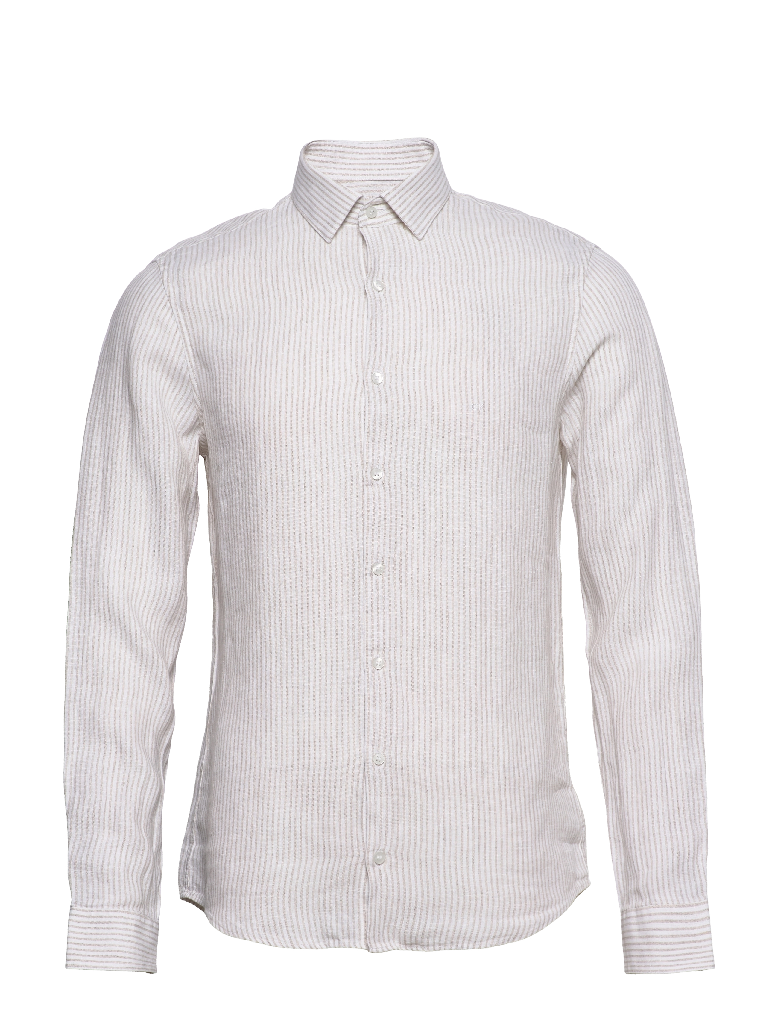 Calvin Klein - LINEN STRIPE SLIM SHIRT - stony beige - 0