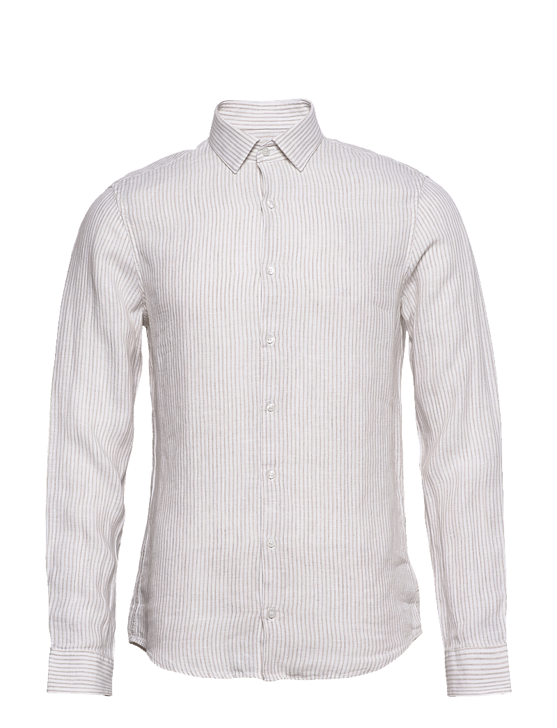 Calvin Klein - LINEN STRIPE SLIM SHIRT - stony beige - 0