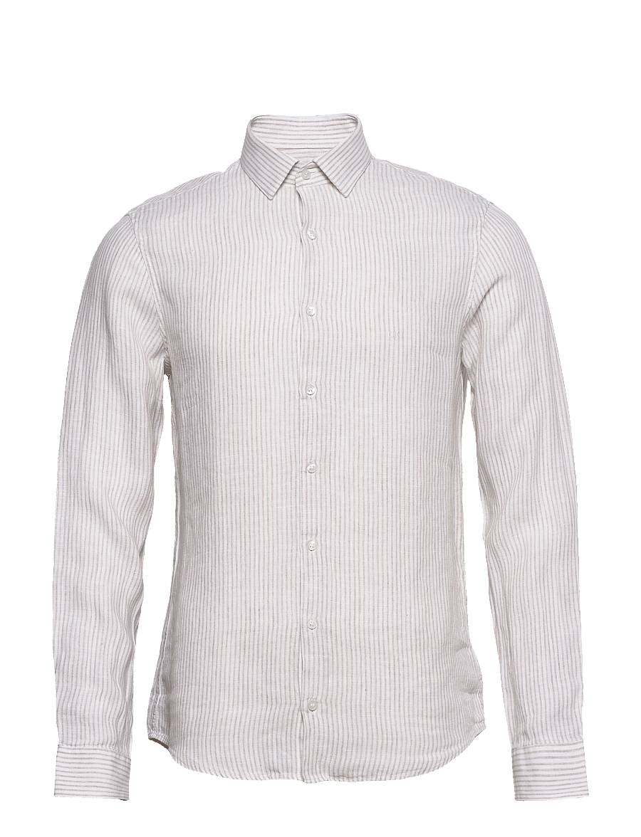 Calvin Klein - LINEN STRIPE SLIM SHIRT - stony beige - 0