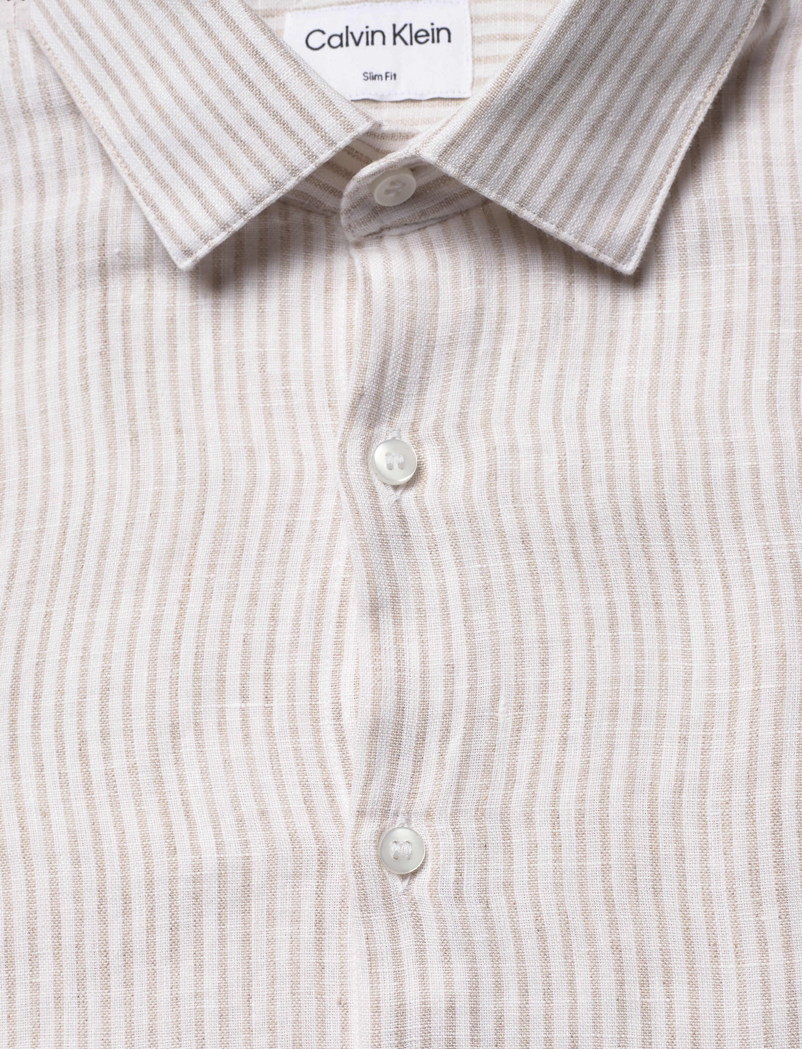 Calvin Klein - LINEN STRIPE SLIM SHIRT - stony beige - 2