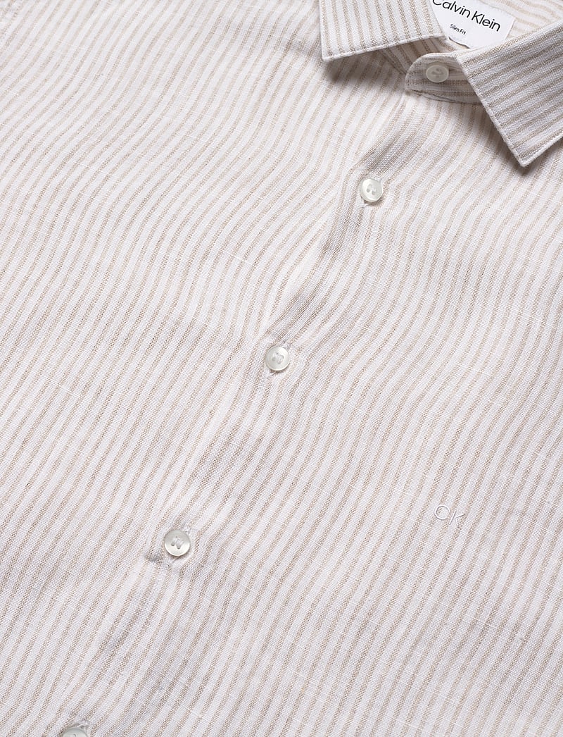 Calvin Klein - LINEN STRIPE SLIM SHIRT - stony beige - 3