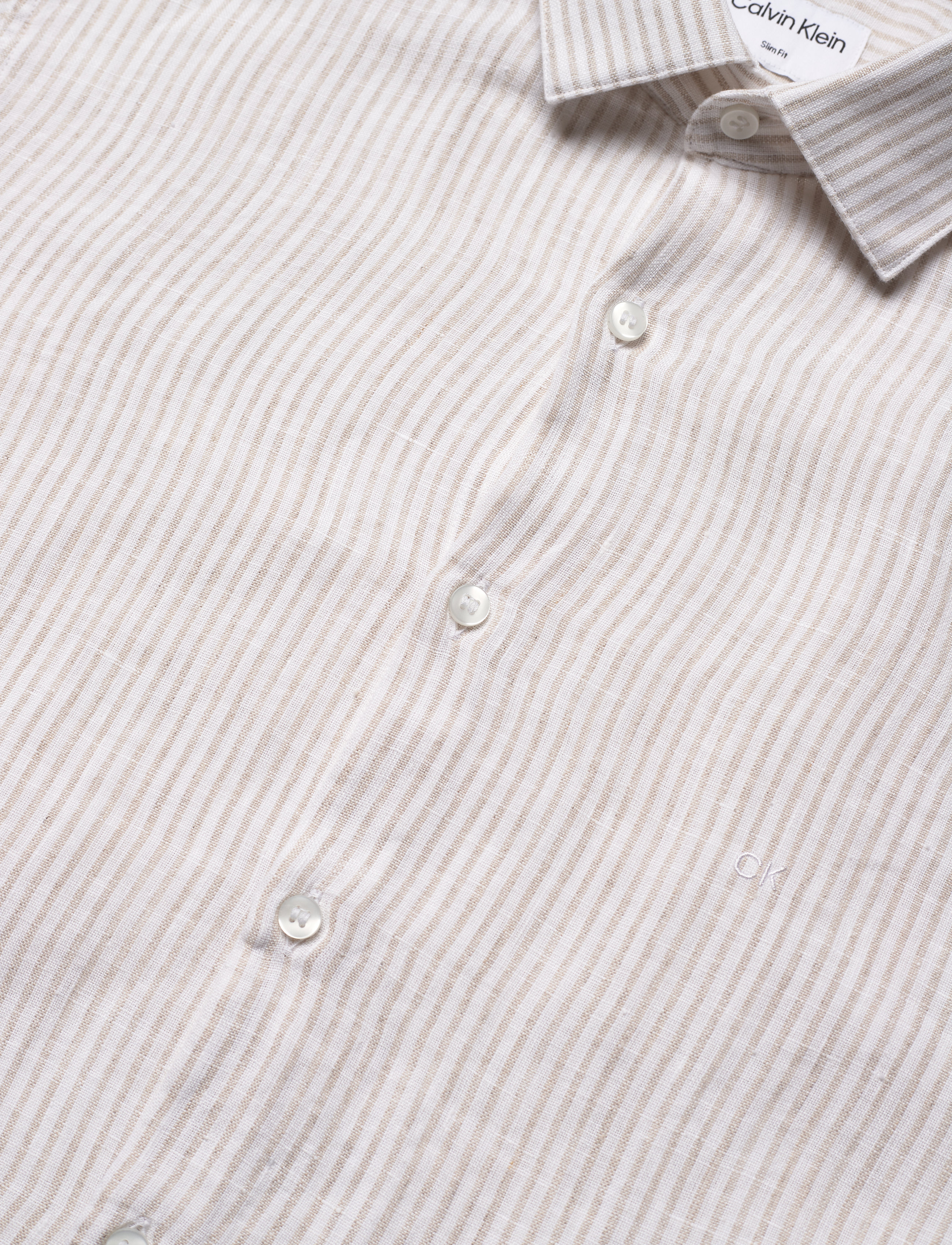 Calvin Klein - LINEN STRIPE SLIM SHIRT - stony beige - 3