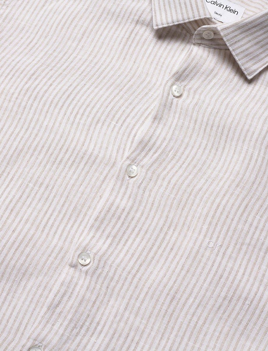 Calvin Klein - LINEN STRIPE SLIM SHIRT - stony beige - 3