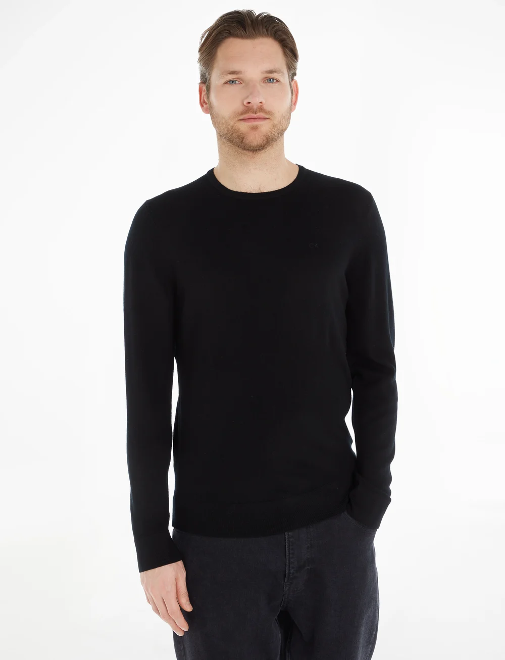 Calvin Klein - SUPERIOR WOOL CREW NECK SWEATER - round necks - ck black - 0