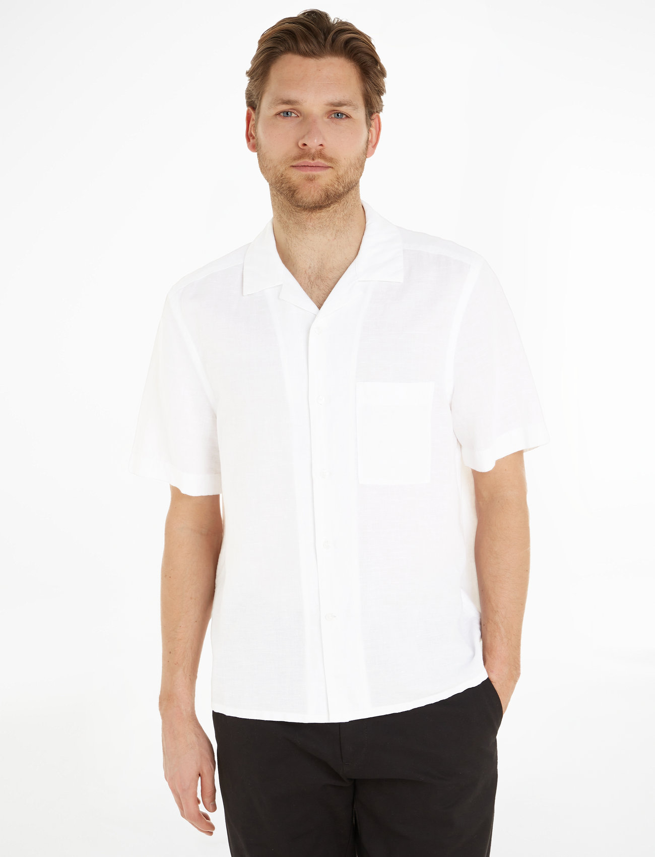 Calvin Klein - LINEN COTTON CUBAN S/S SHIRT - hørskjorter - bright white - 1