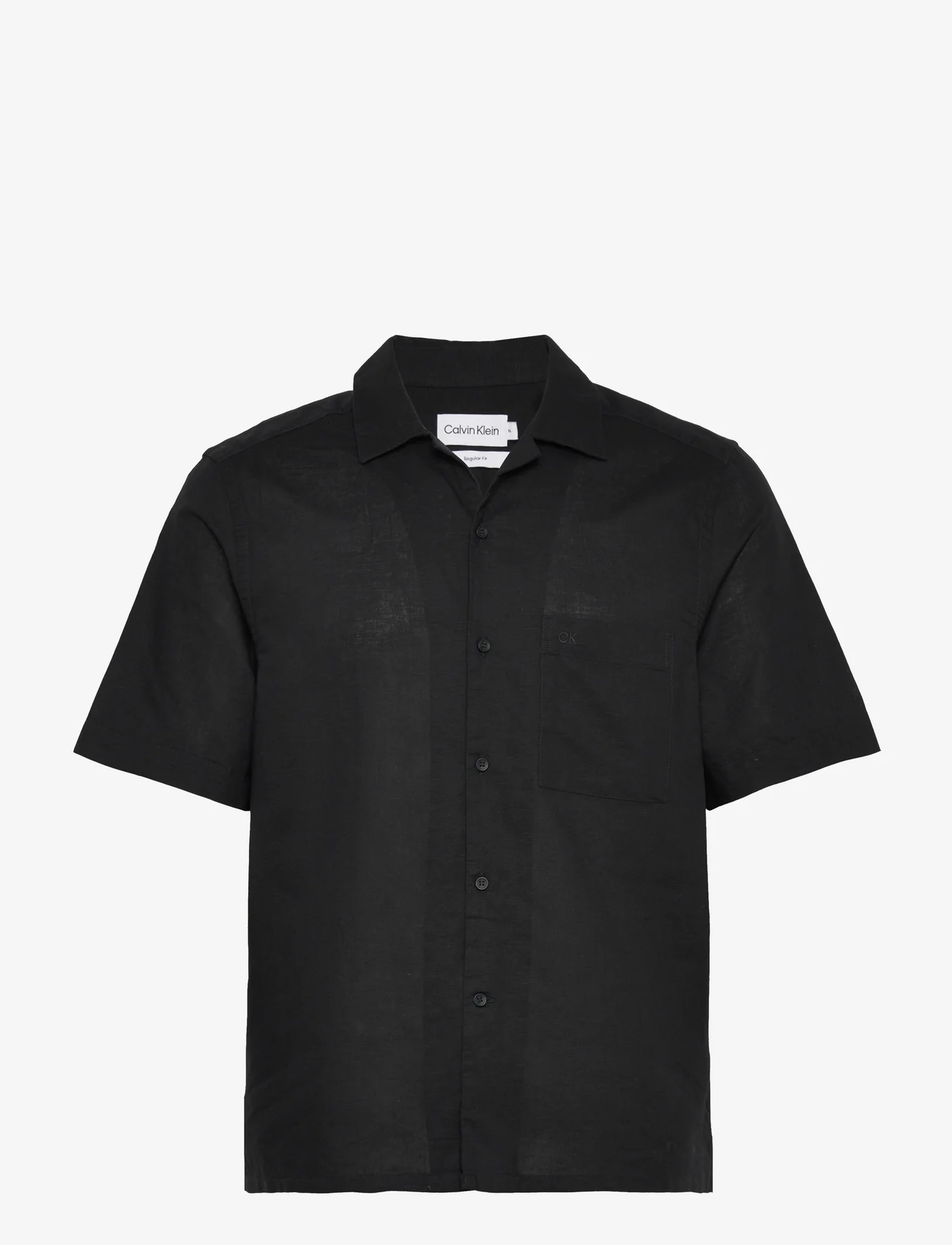 Calvin Klein - LINEN COTTON CUBAN S/S SHIRT - lininiai marškiniai - ck black - 0
