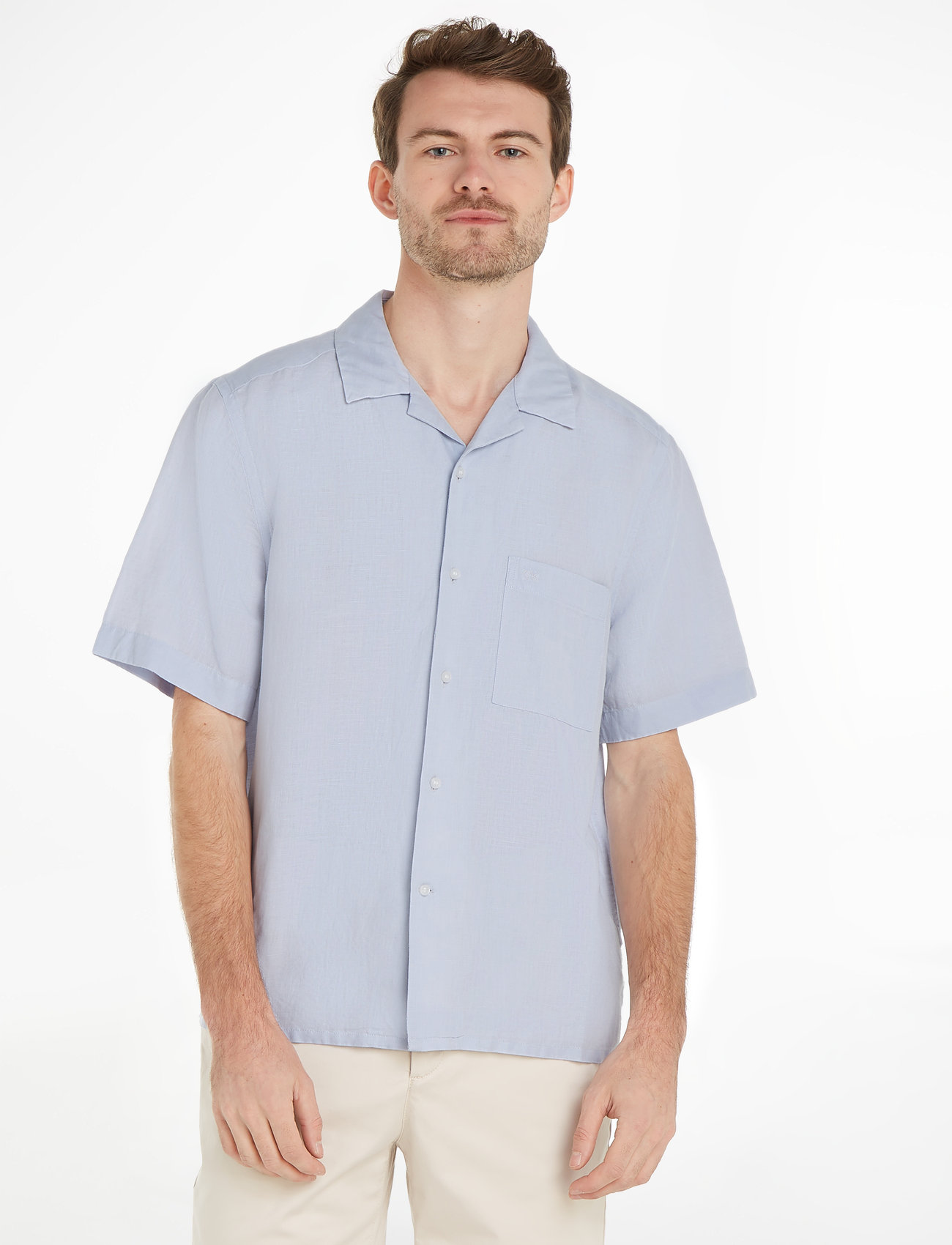 Calvin Klein - LINEN COTTON CUBAN S/S SHIRT - linen shirts - light blue - 1